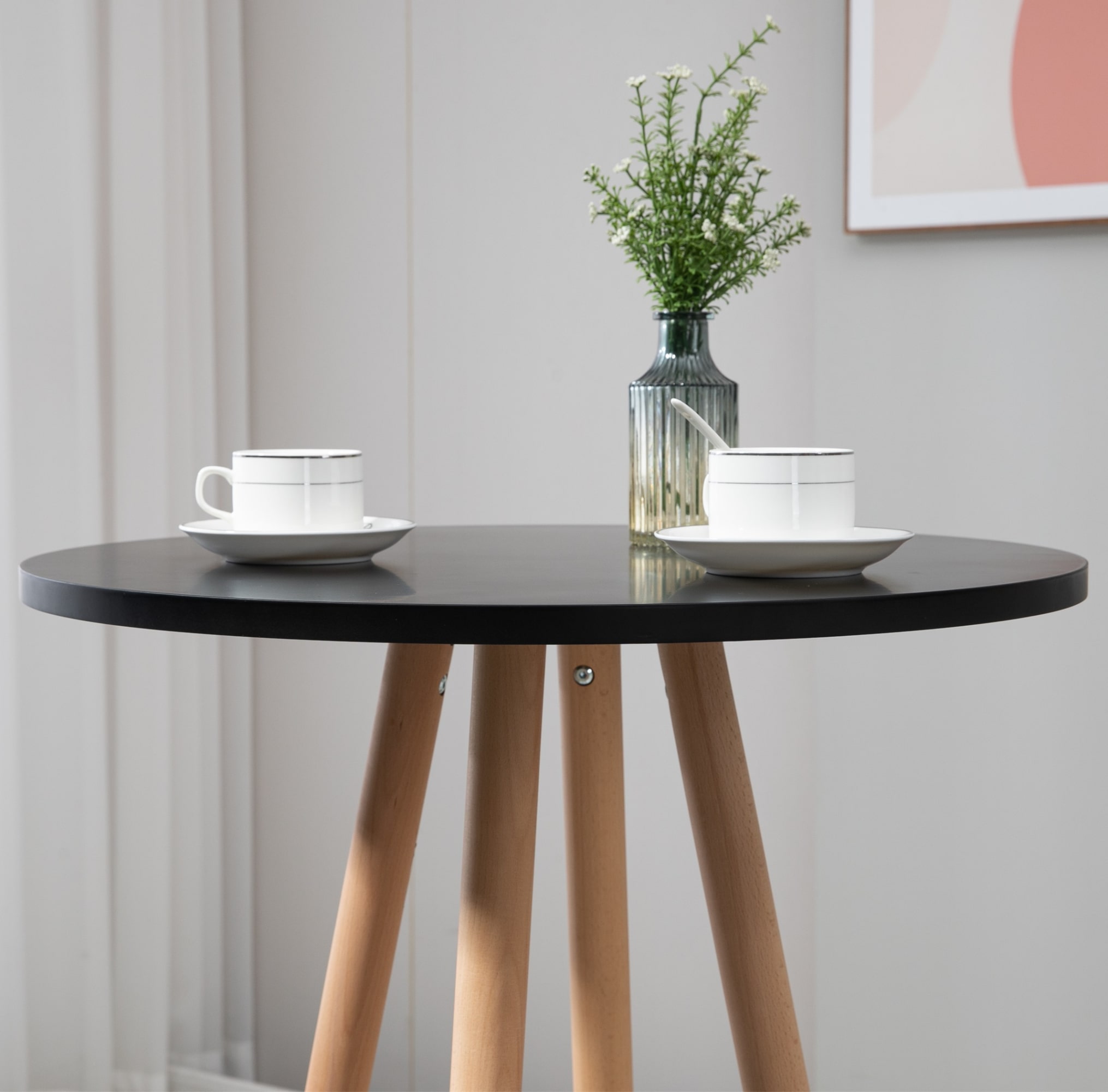 Mesa de bar Livia con tablero redondo de madera