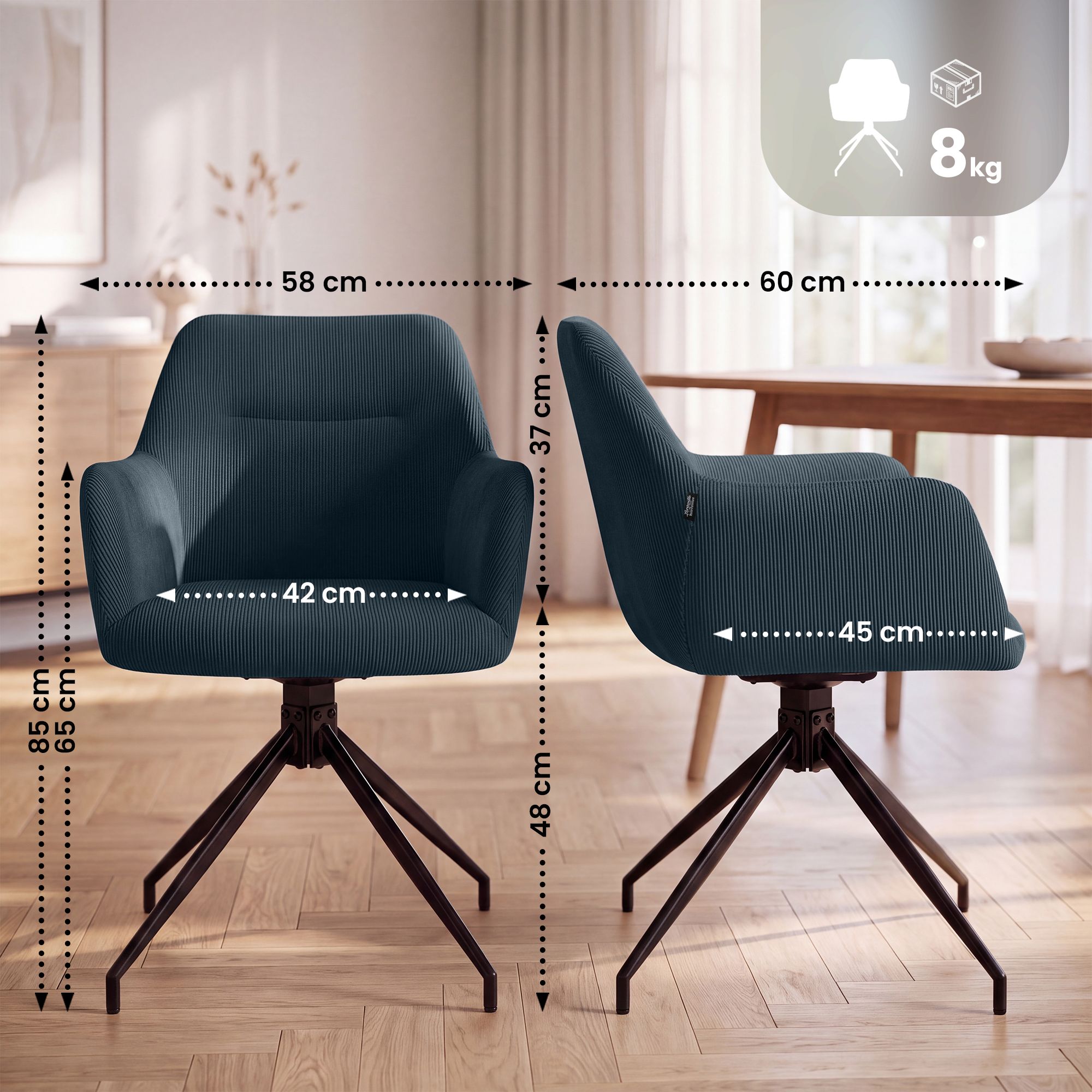 Silla de comedor Merlinda de pana