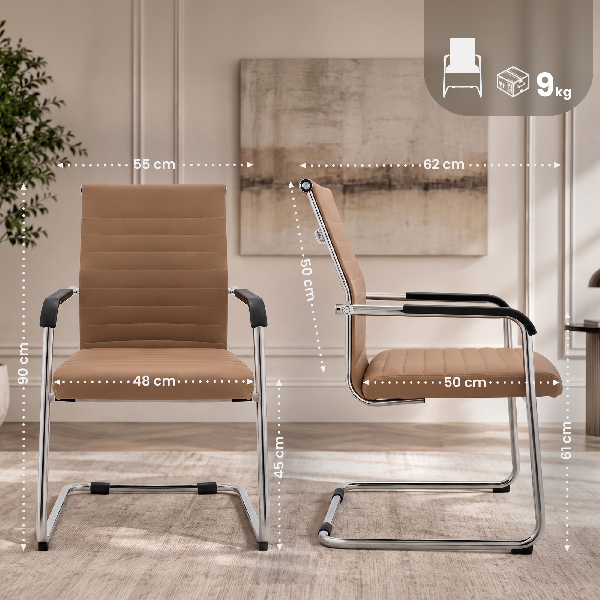 Silla cantilever Hakon en imitación de cuero elegante y cómoda para tu comedor o oficina