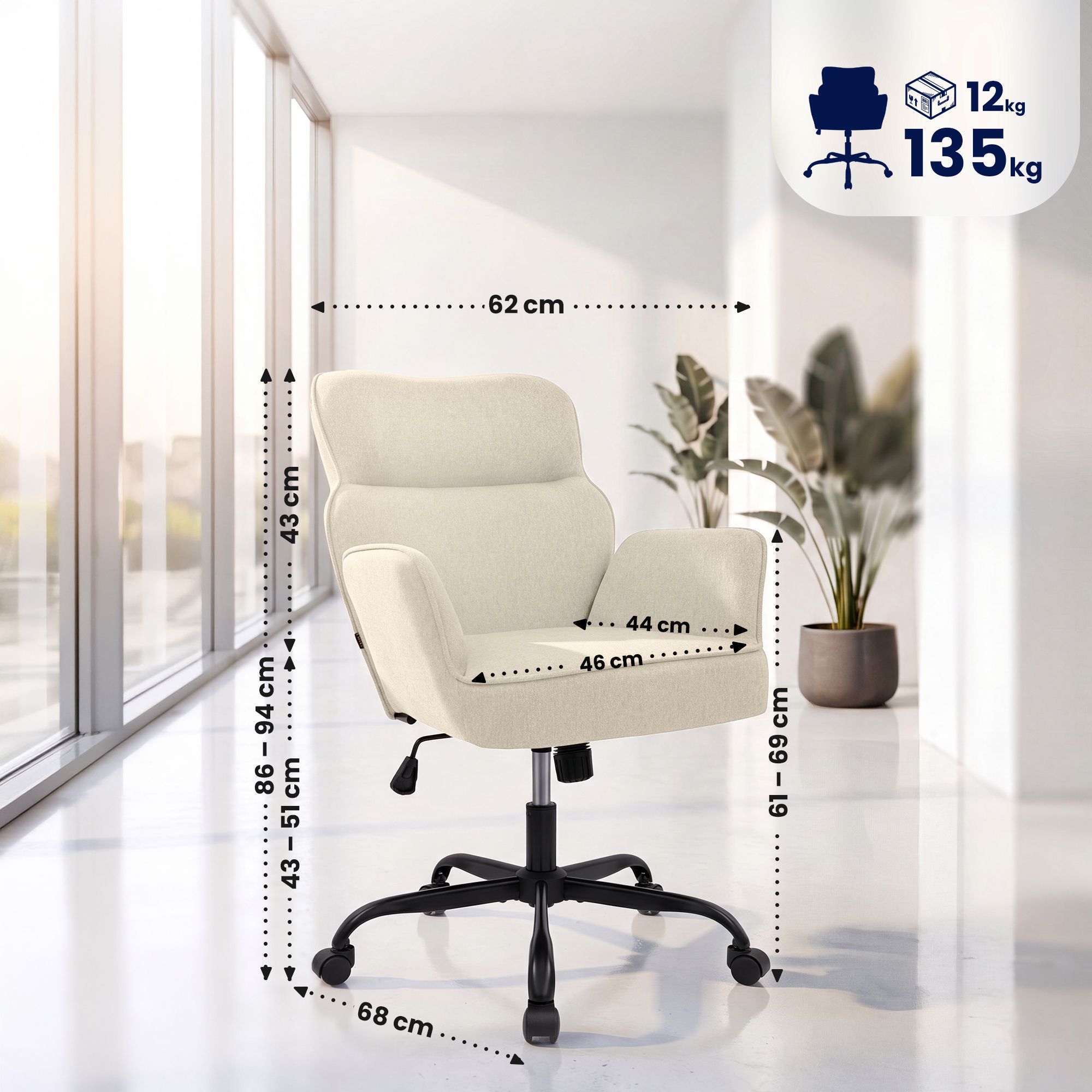 Silla de oficina Amado con tapizado en tela