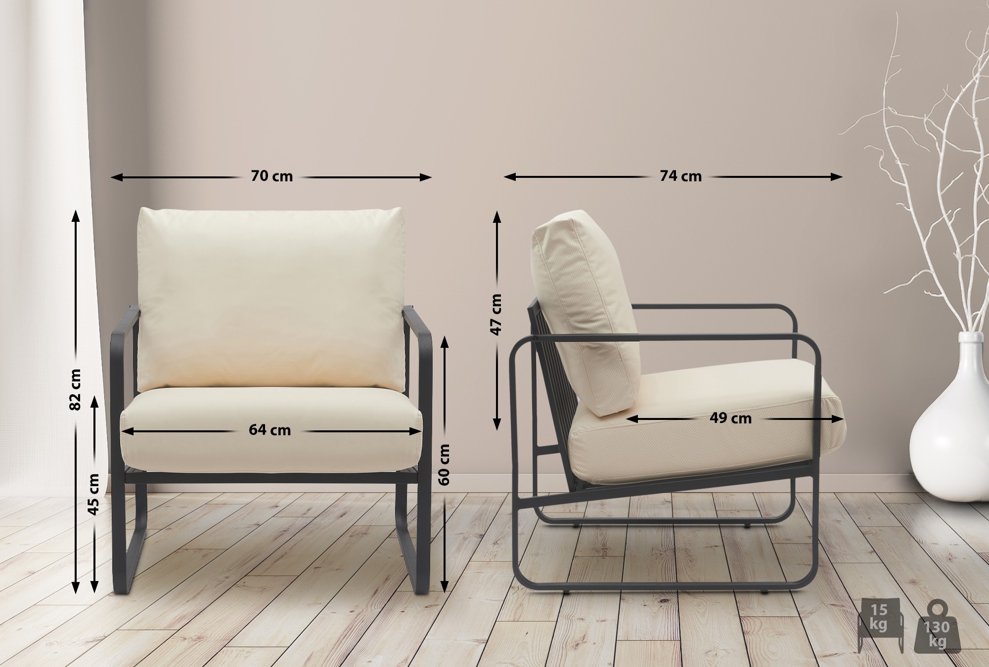 Sillón Manea en polipiel o tela