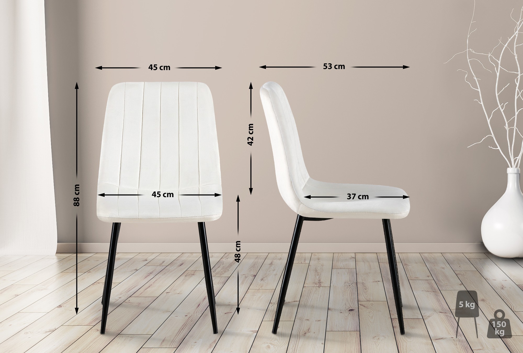 Set de 4 sillas de salón Dijon en tela o terciopelo