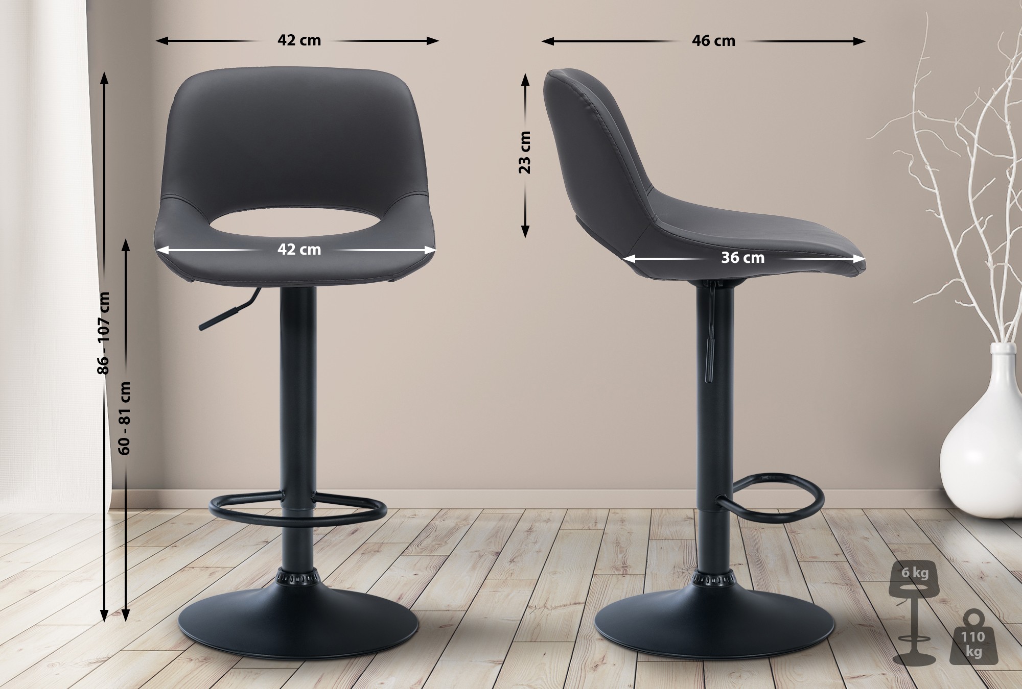 Set de 2 Taburetes de bar Camden En Polipiel