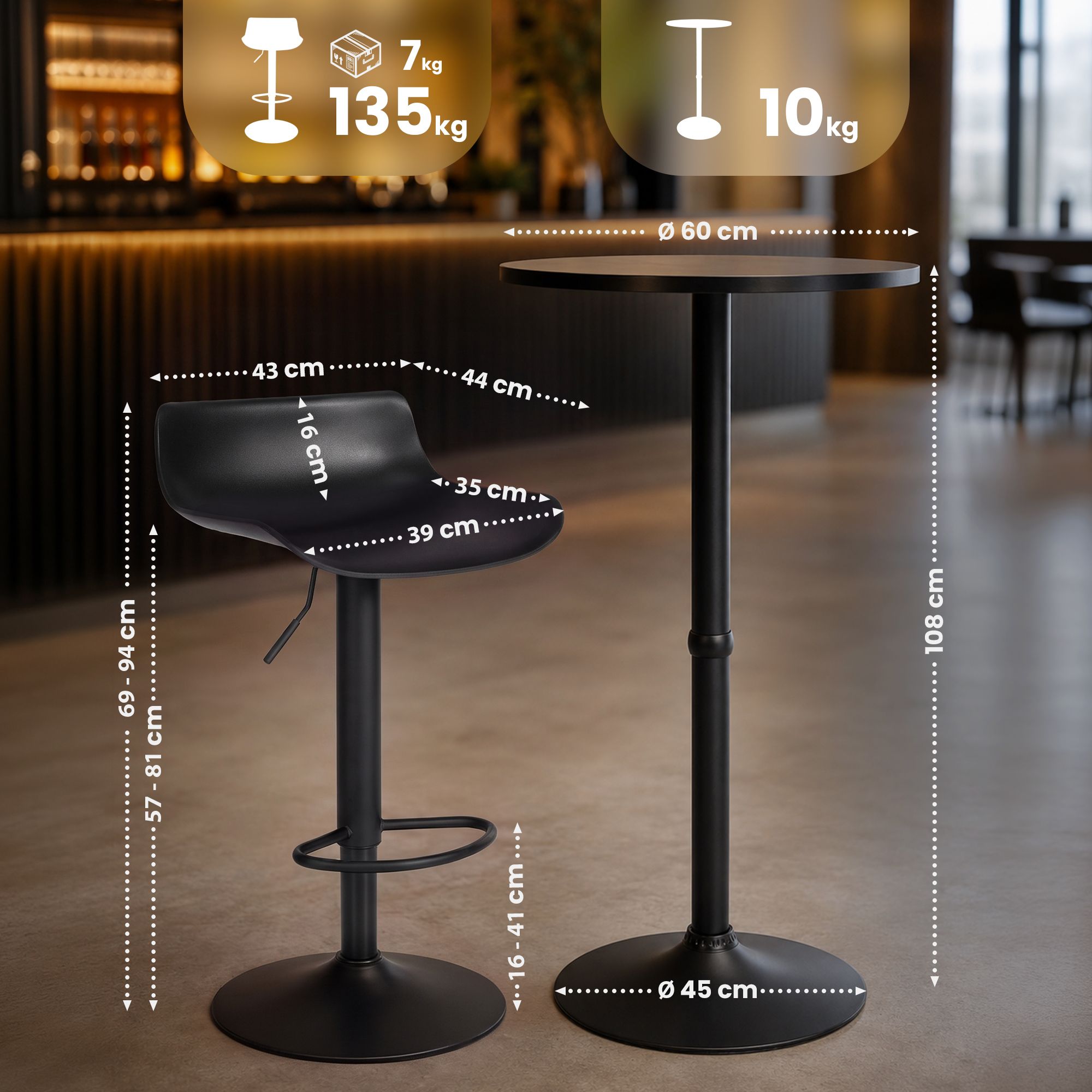 Conjunto de mesa de bar Navo con dos taburetes