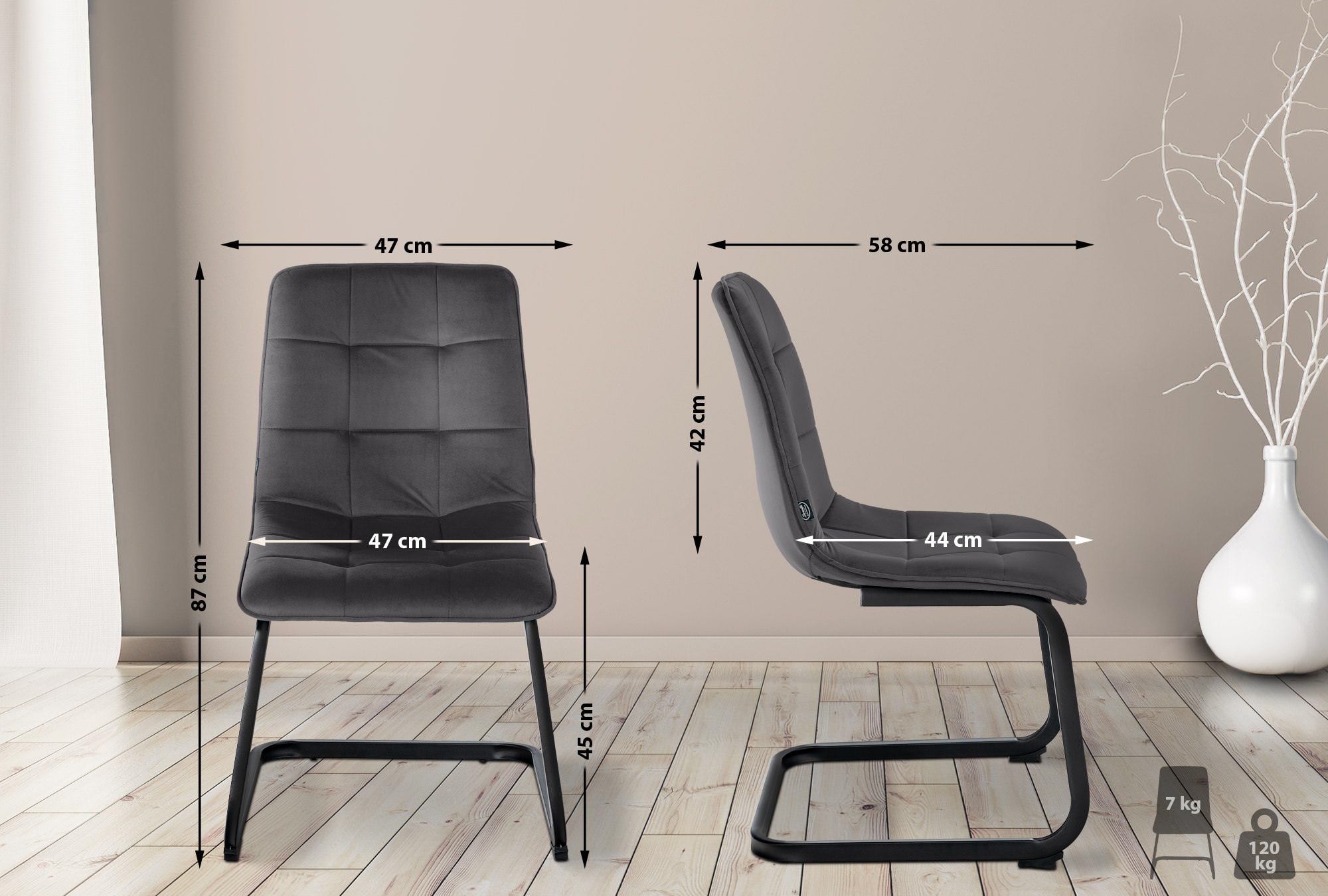 Set de 2 Sillas de comedor Vermont en terciopelo