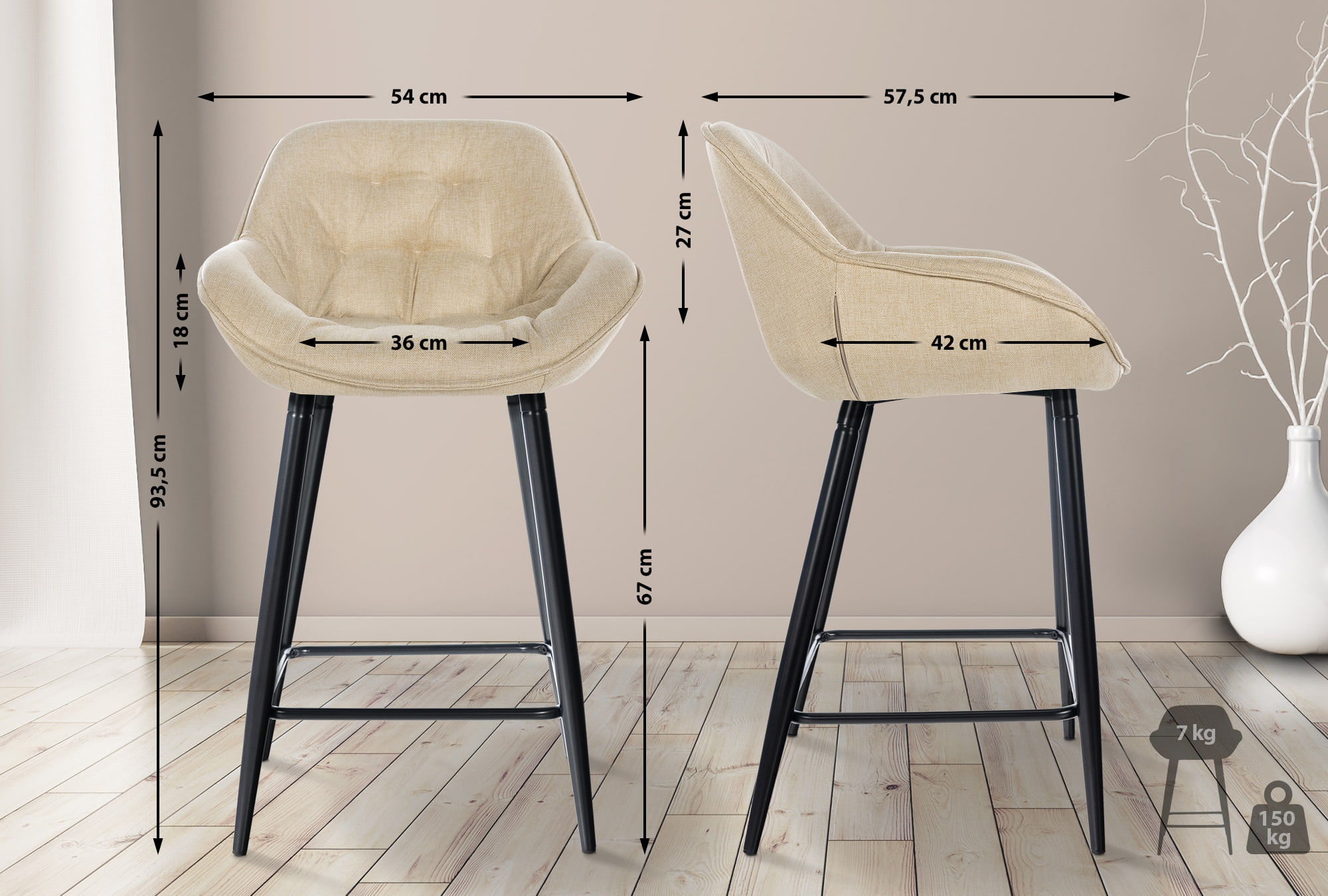 Taburete de bar Gibson en tela o terciopelo