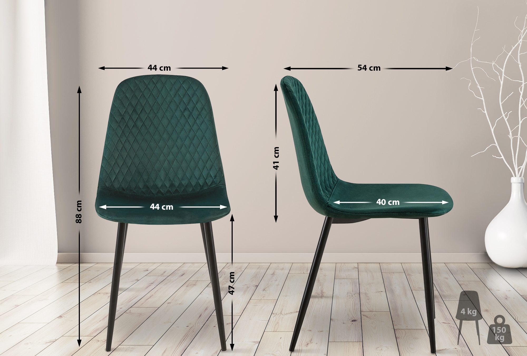 Set de 4 sillas de comedor Giverny en tela o terciopelo