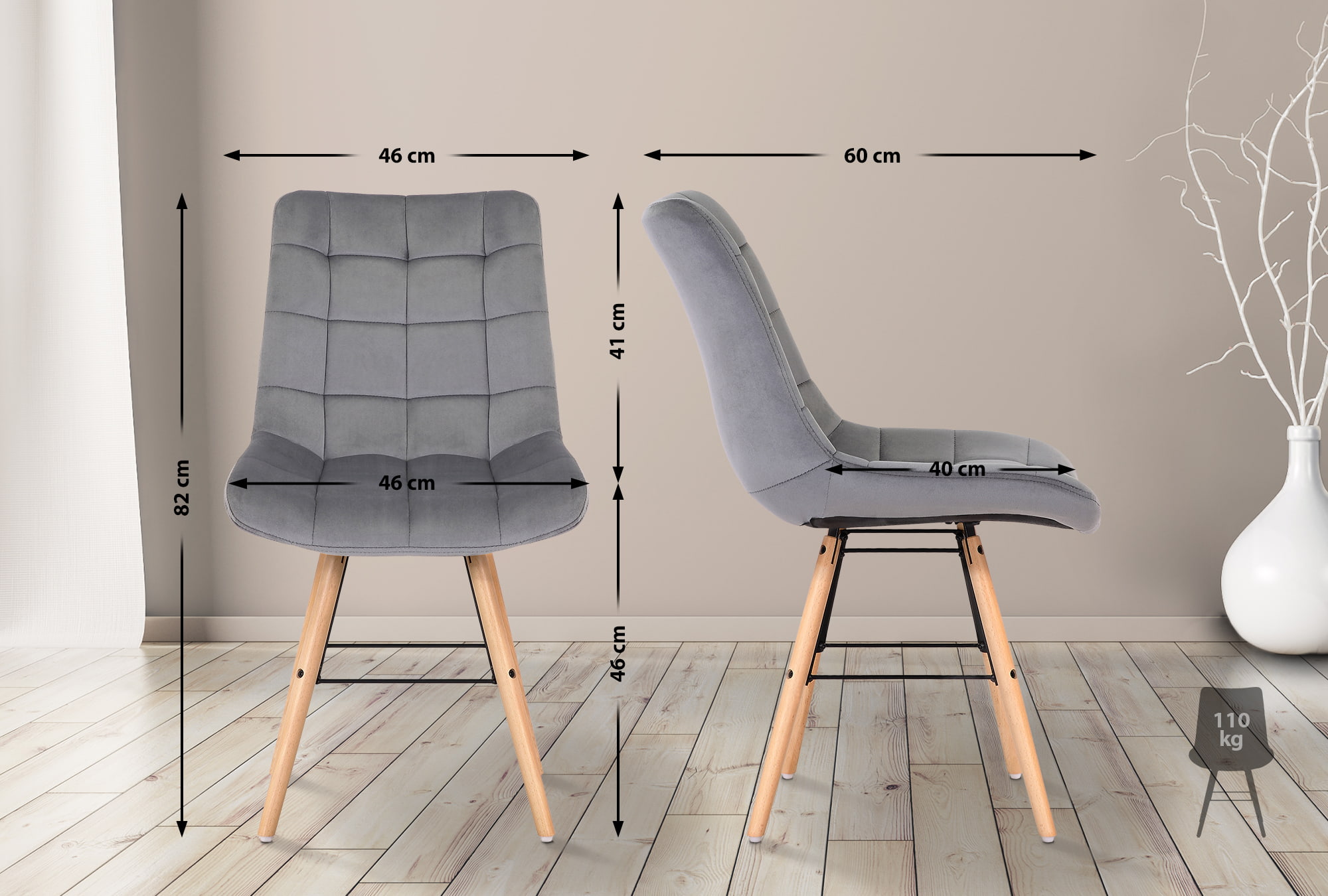 Silla de comedor Leni en terciopelo