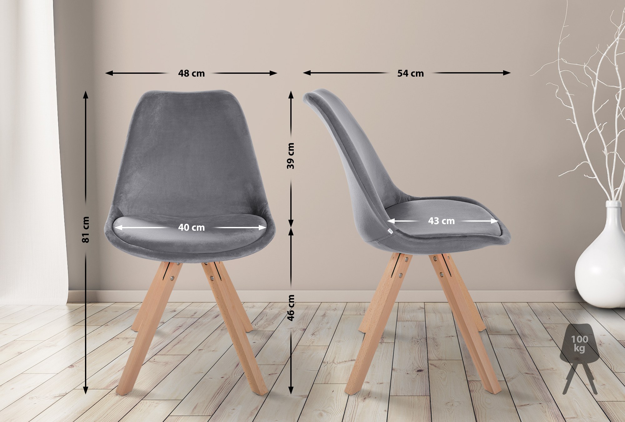 Pack de 4 sillas de salón Sofia en terciopelo