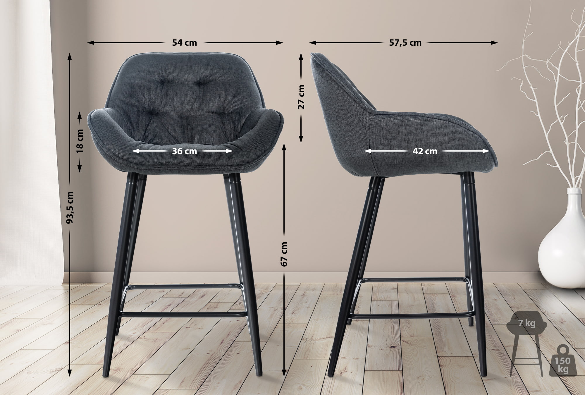 Taburete de bar Gibson en tela o terciopelo