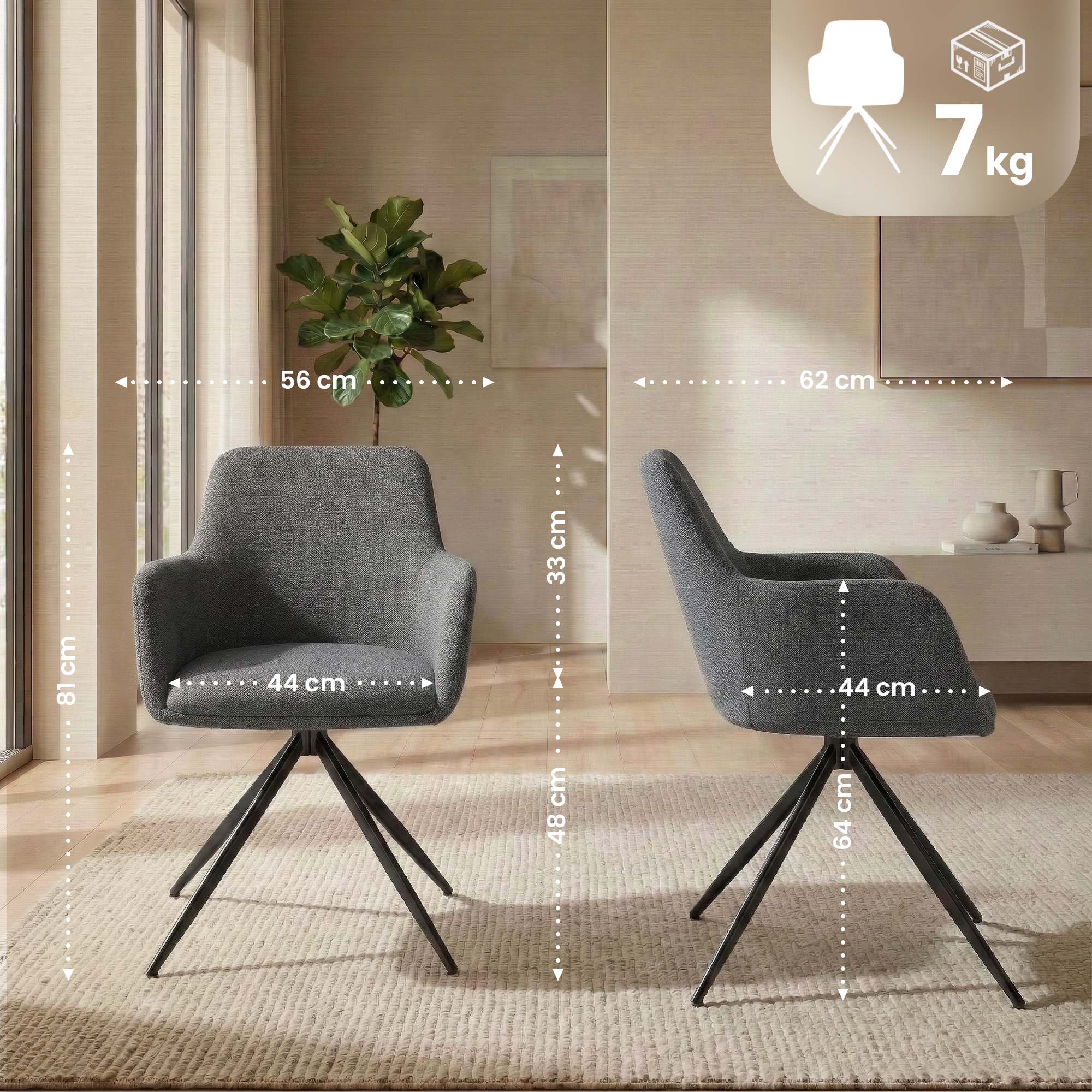 Silla de comedor Olema tapizada en tela