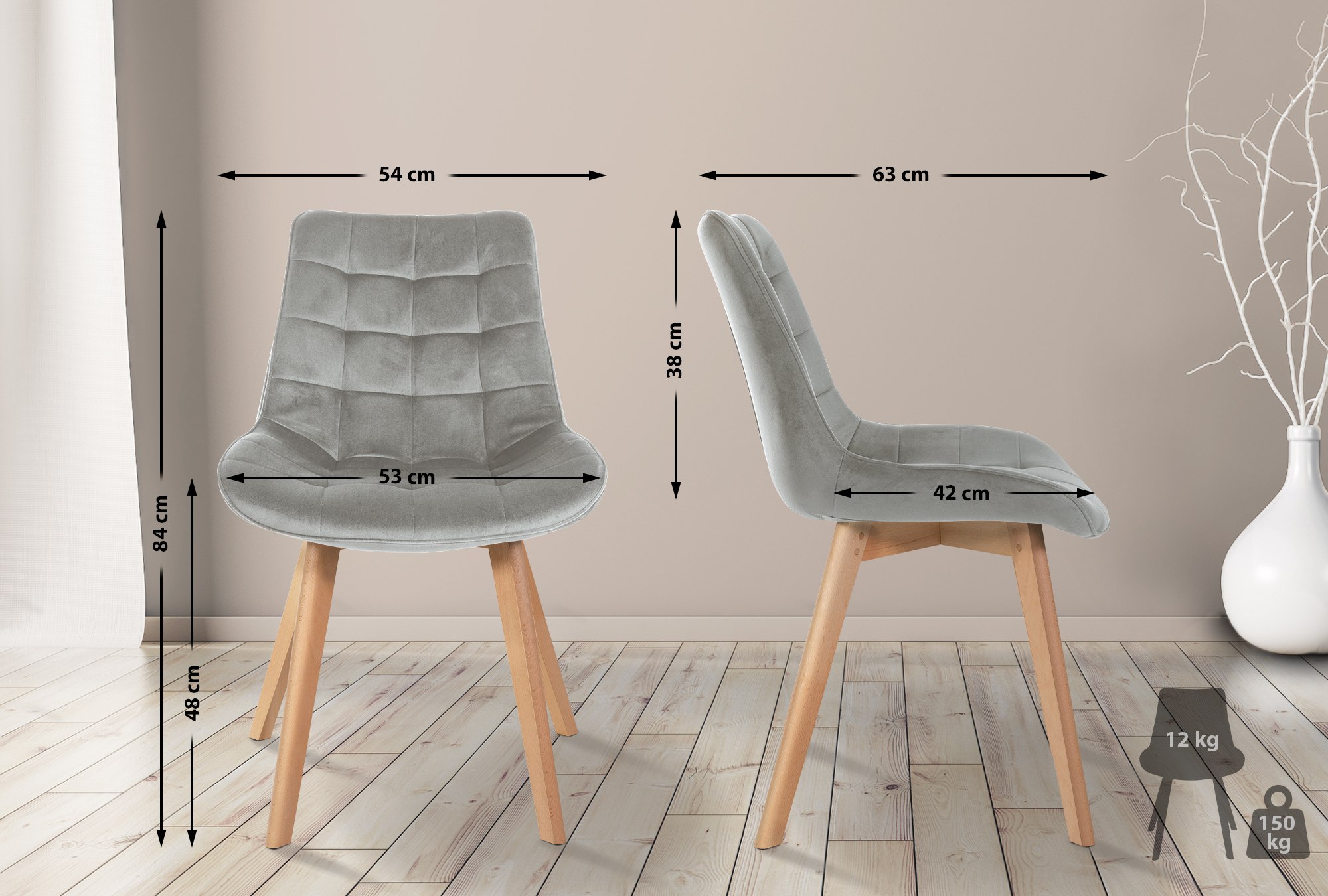 Silla de comedor Brook en terciopelo