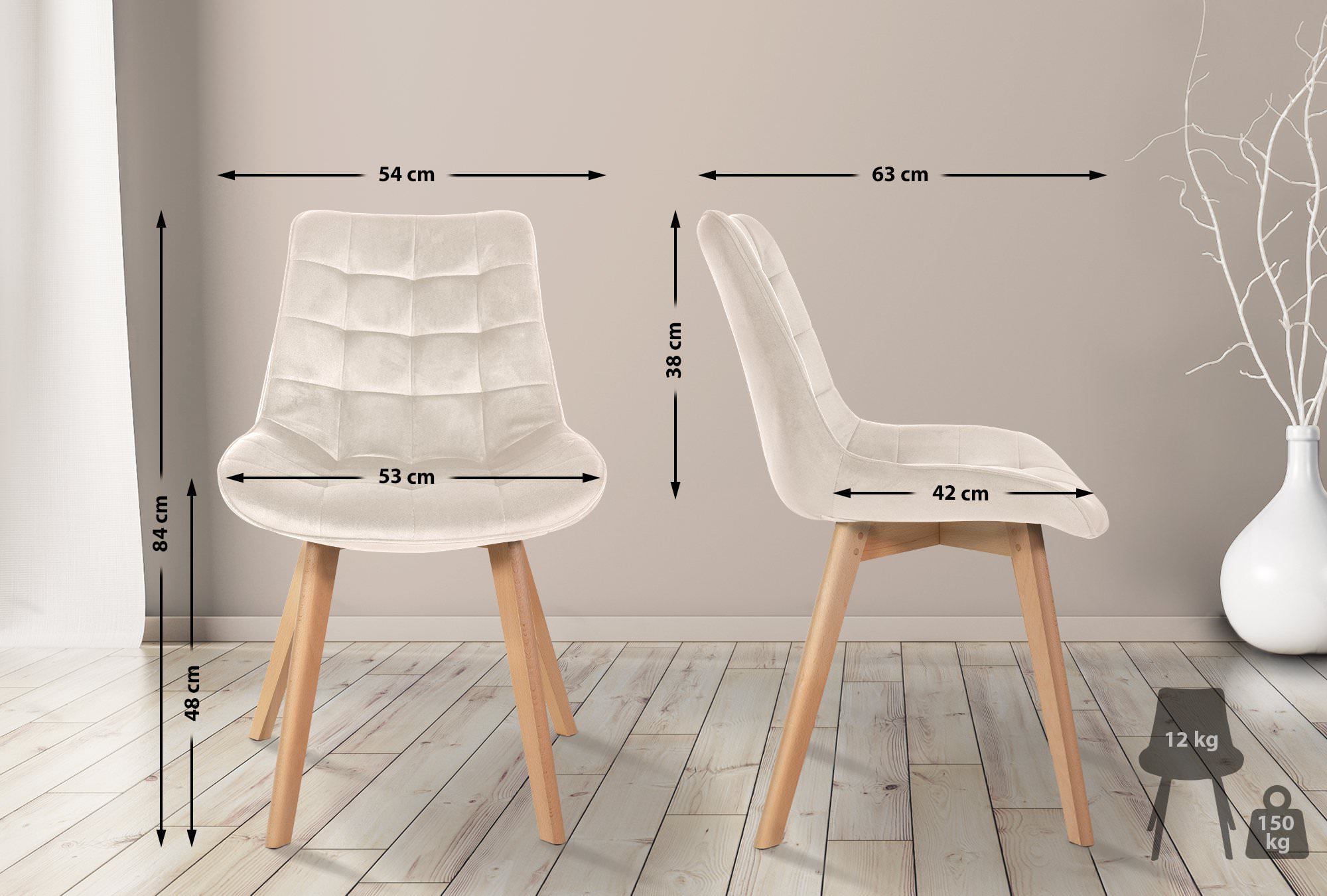 Silla de comedor Brook en terciopelo