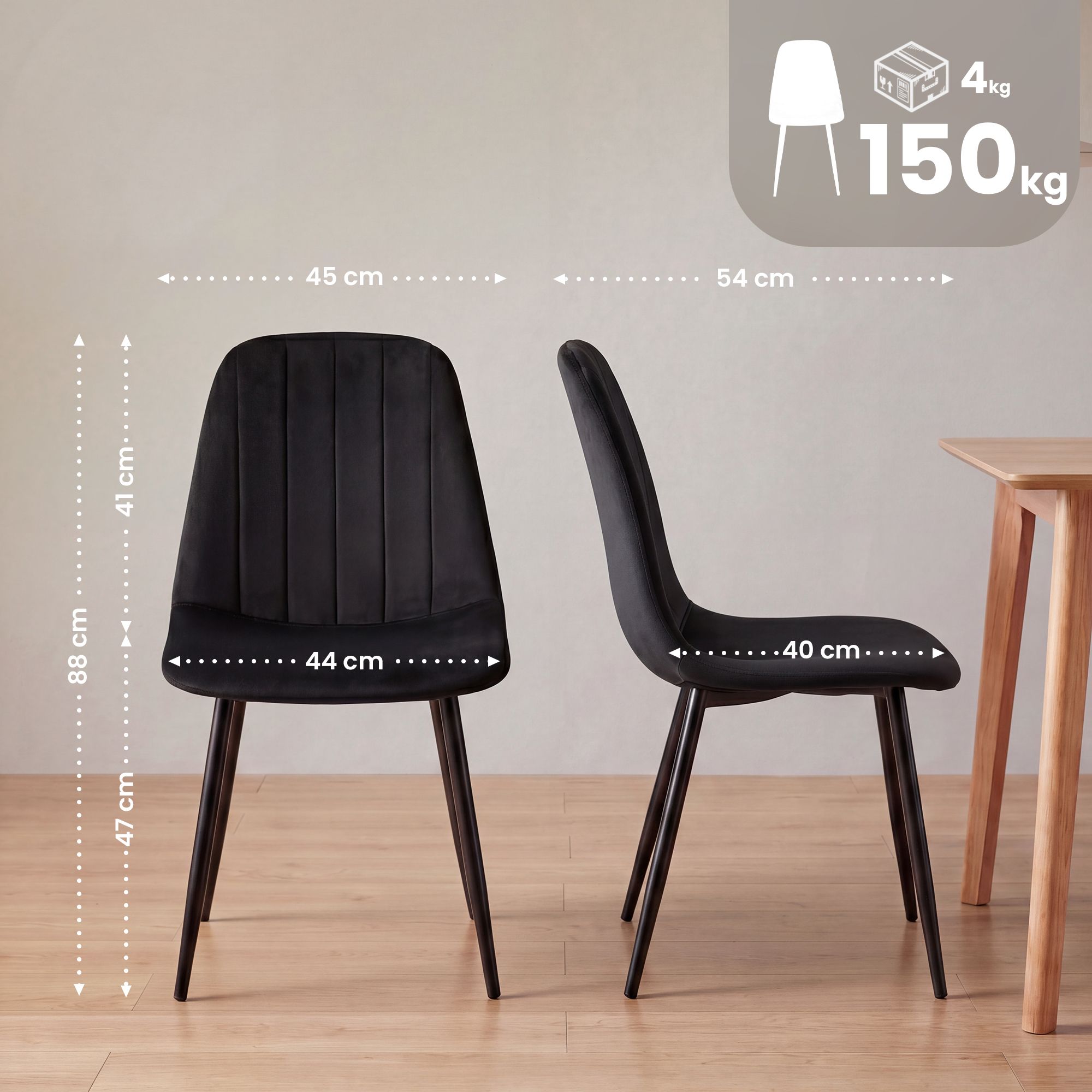 Juego de 4 sillas de comedor Baxter de terciopelo
