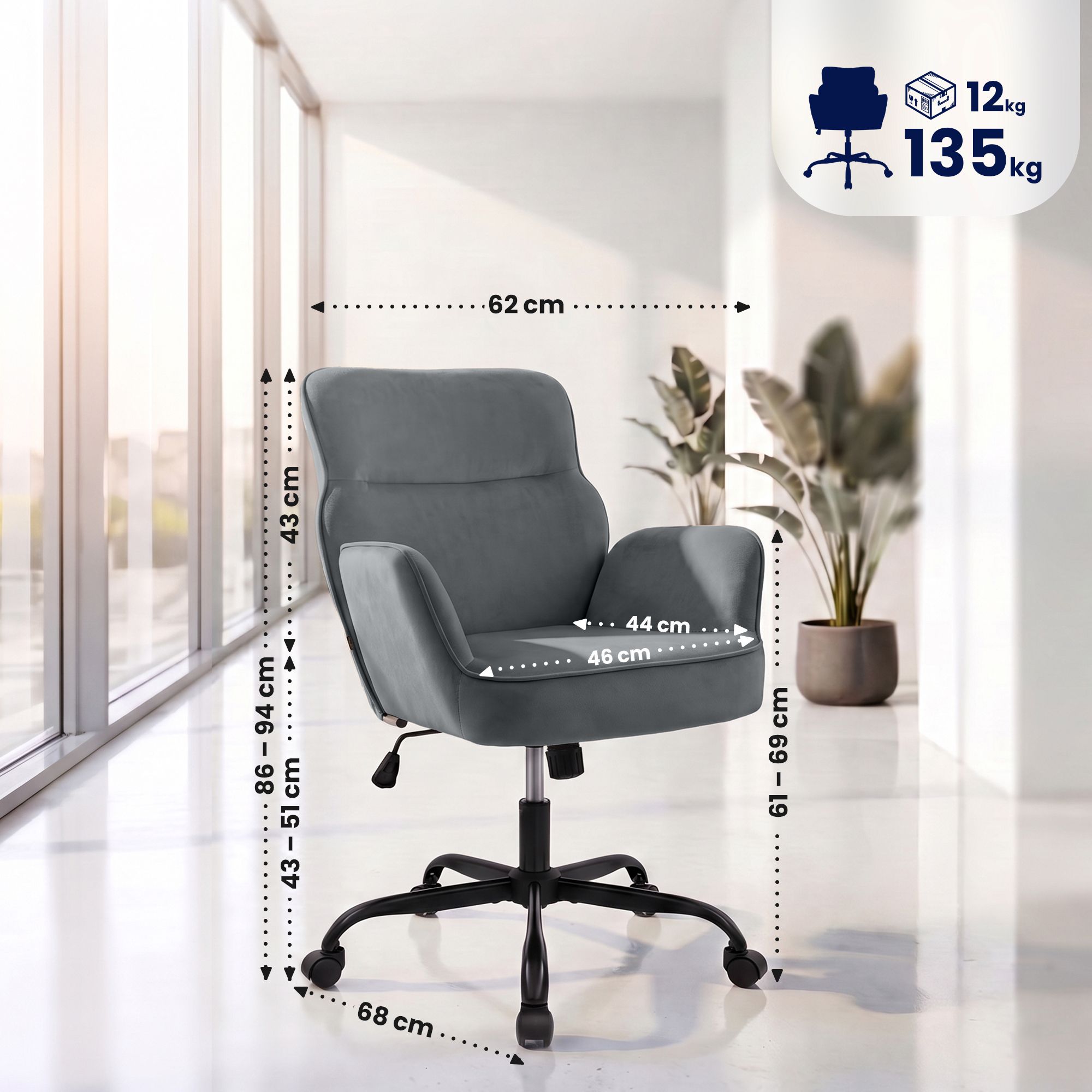 Silla de oficina Amado de terciopelo