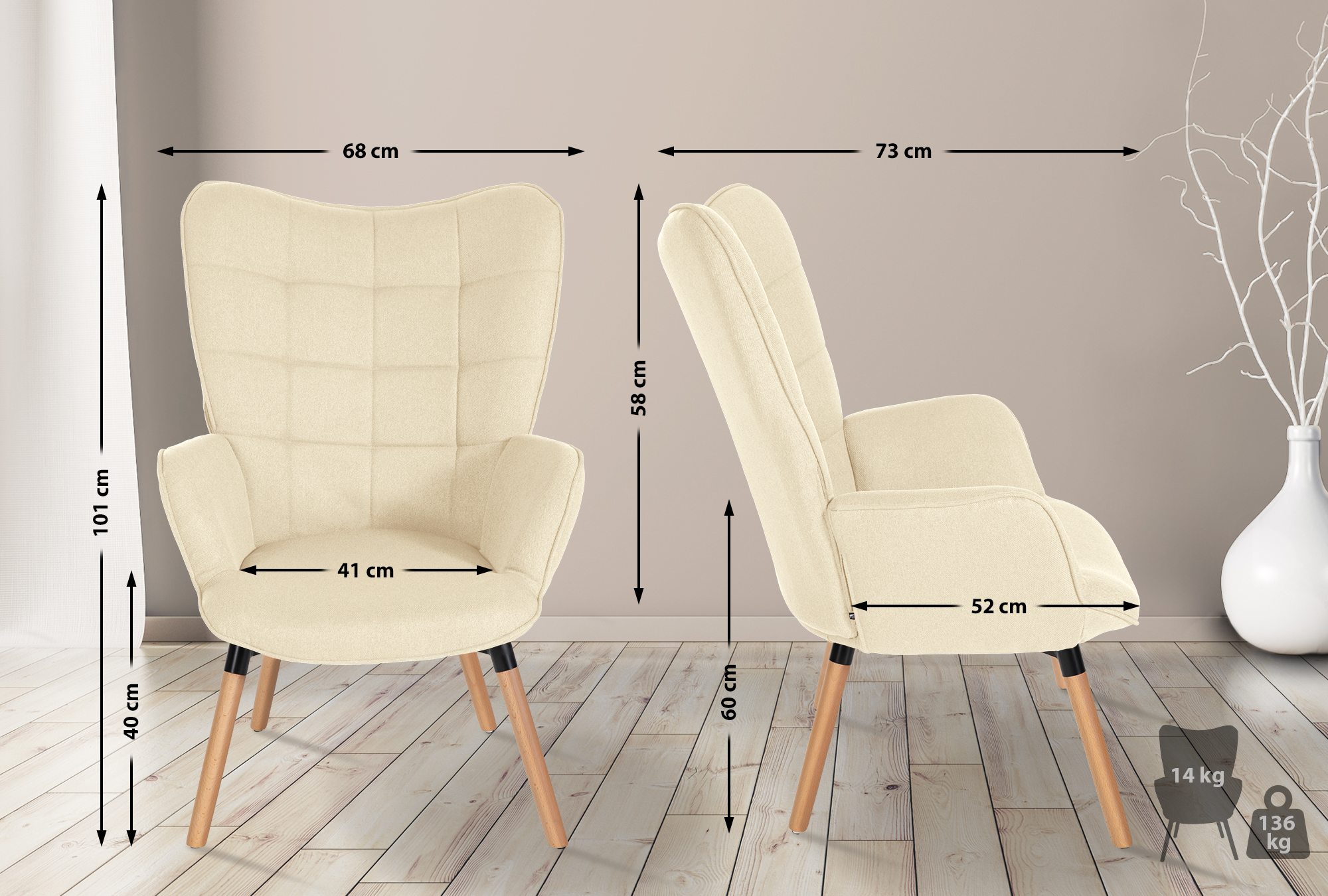 Sillón Garding tapizado en tela
