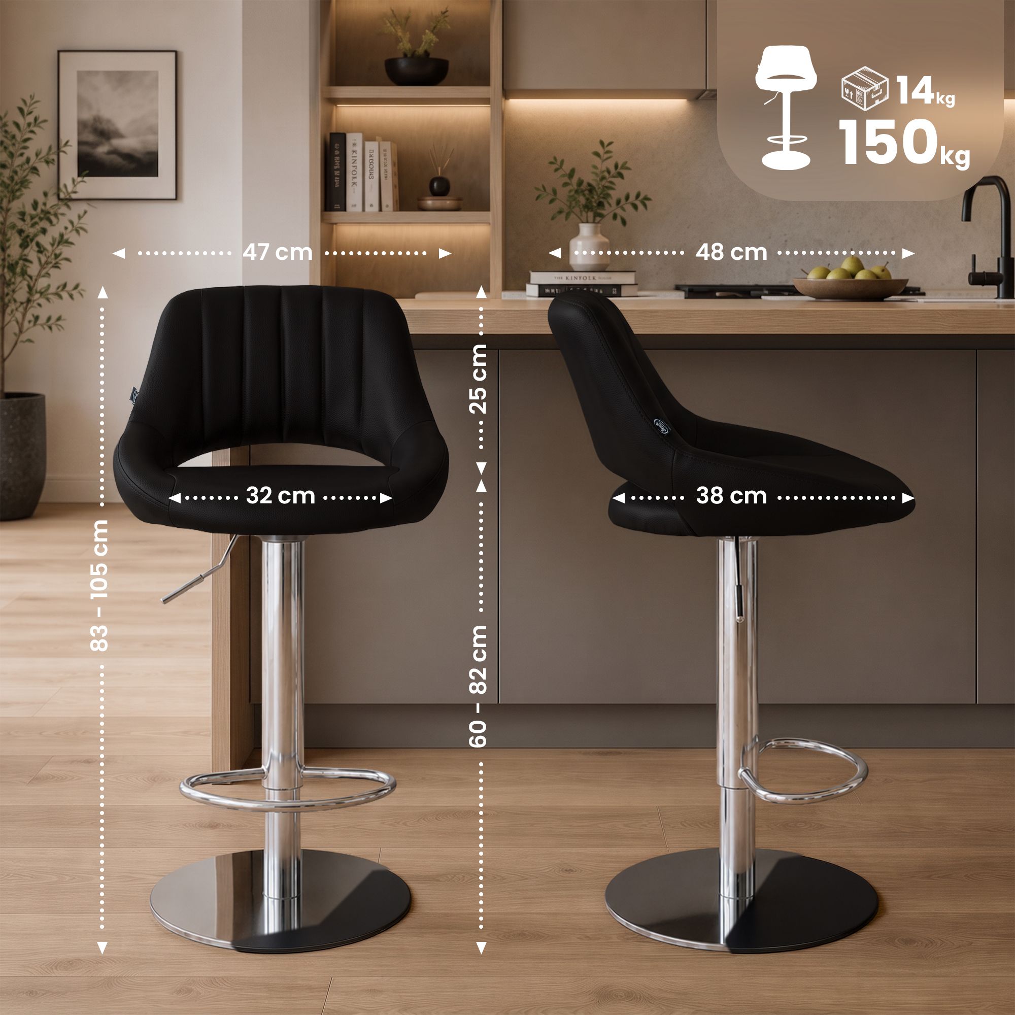 Set de 2 taburetes de bar Milet cromados con base extra pesada