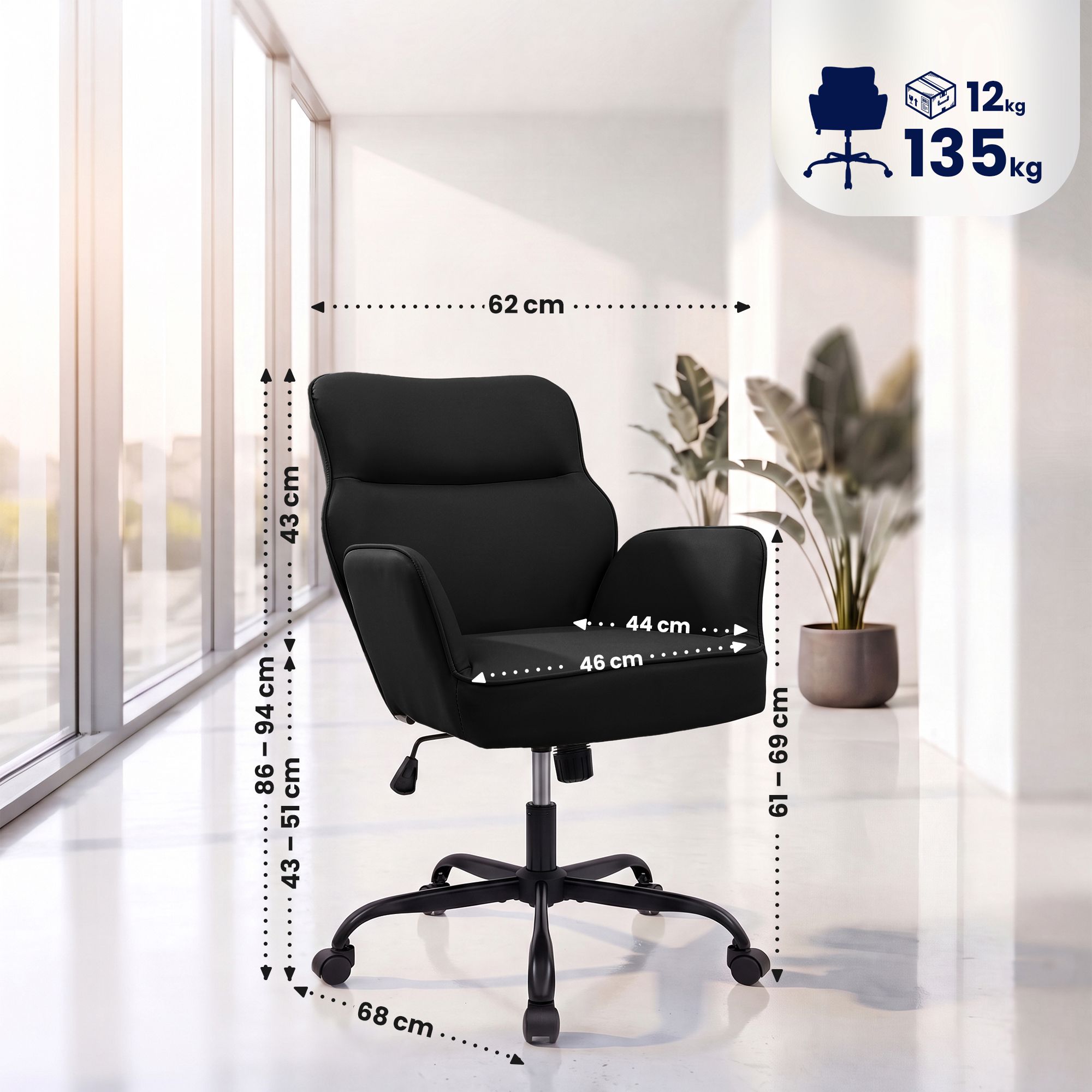 Silla de oficina Amado en piel sintética