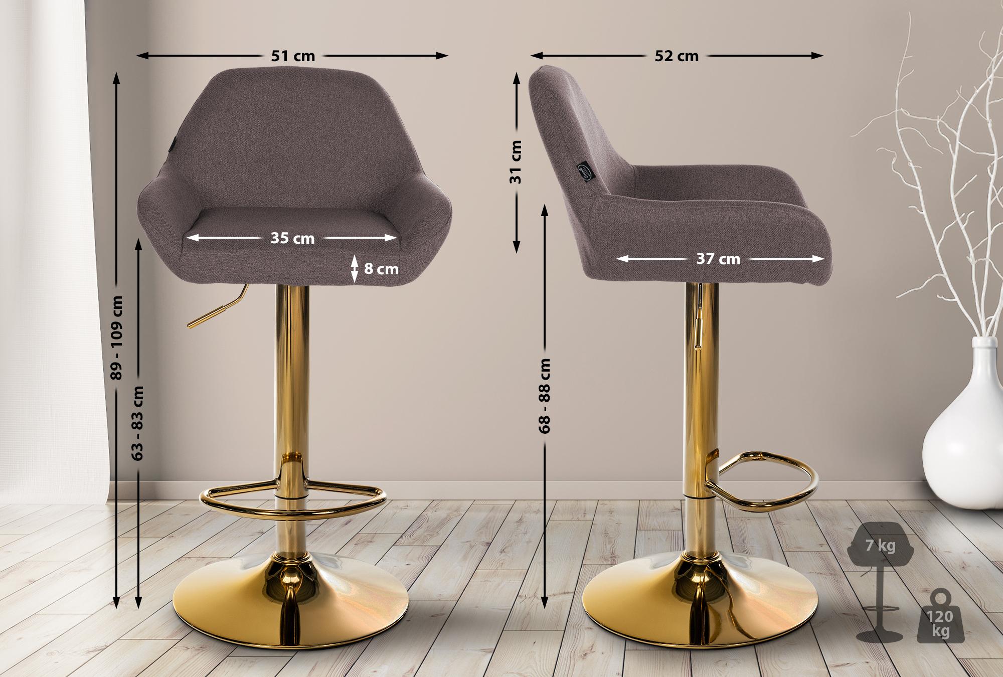 Lote de 2 taburetes de bar Braga Gold tela