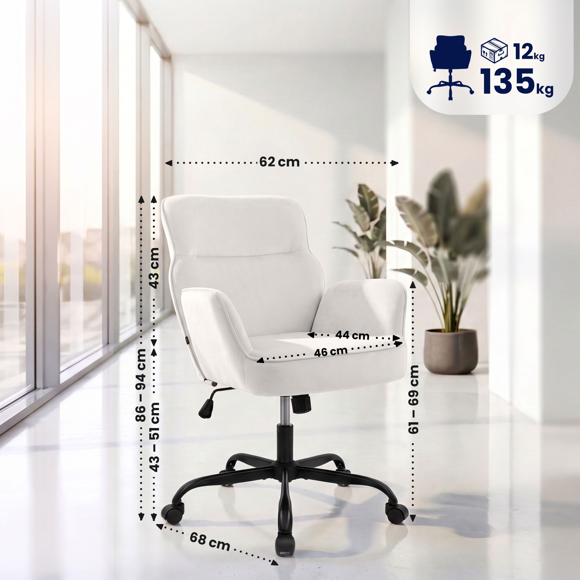 Silla de oficina Amado de terciopelo