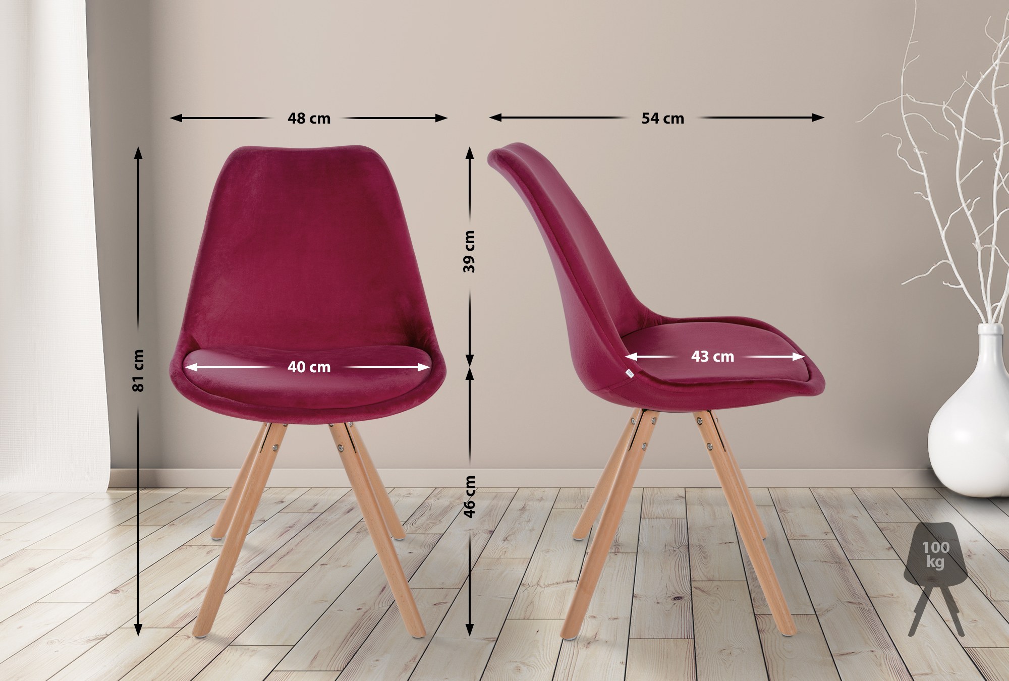 Pack de 4 sillas de salón Sofia en terciopelo