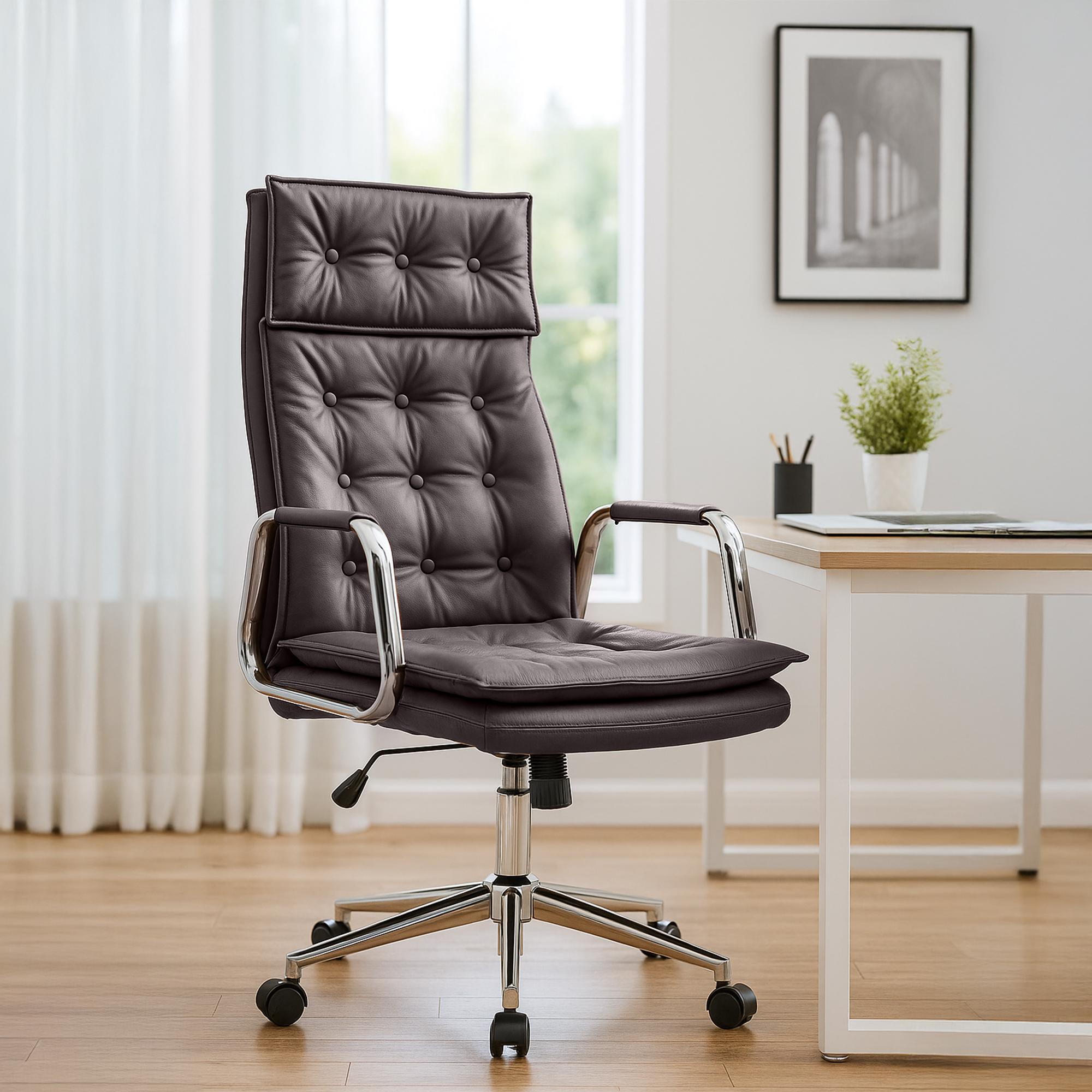 Silla de oficina Sotira de cuero genuino