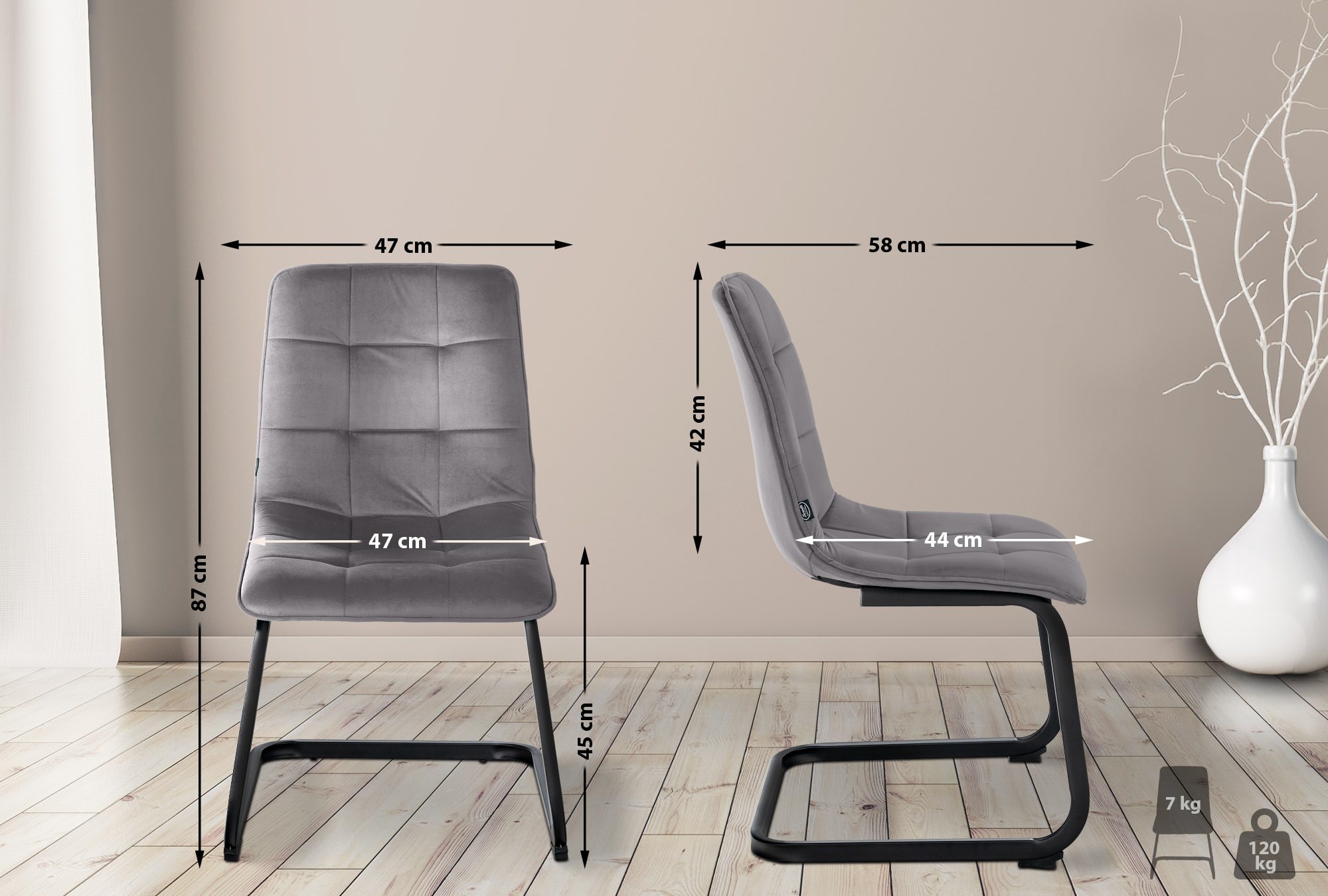 Set de 2 Sillas de comedor Vermont en terciopelo