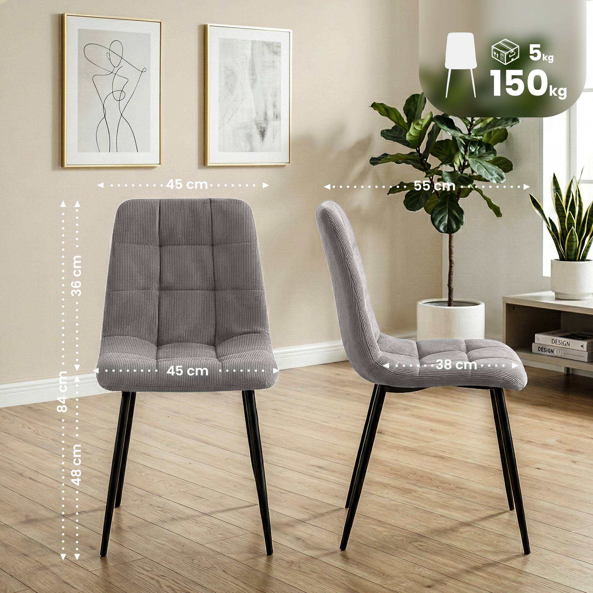 Set de 2 sillas de comedor Antibes de pana