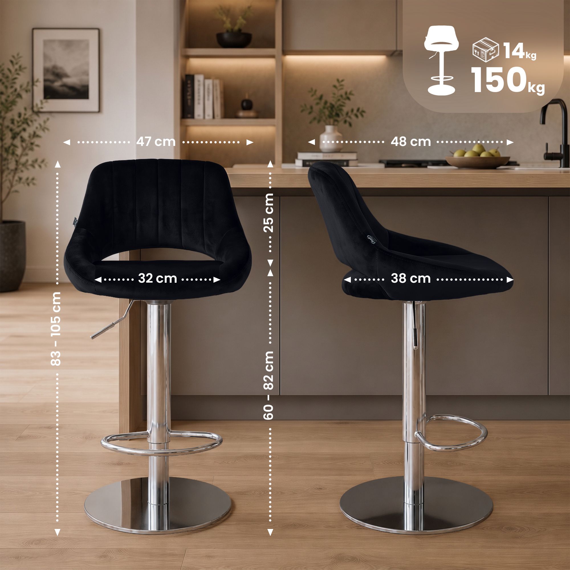Taburete de bar Milet con estructura resistente cromada