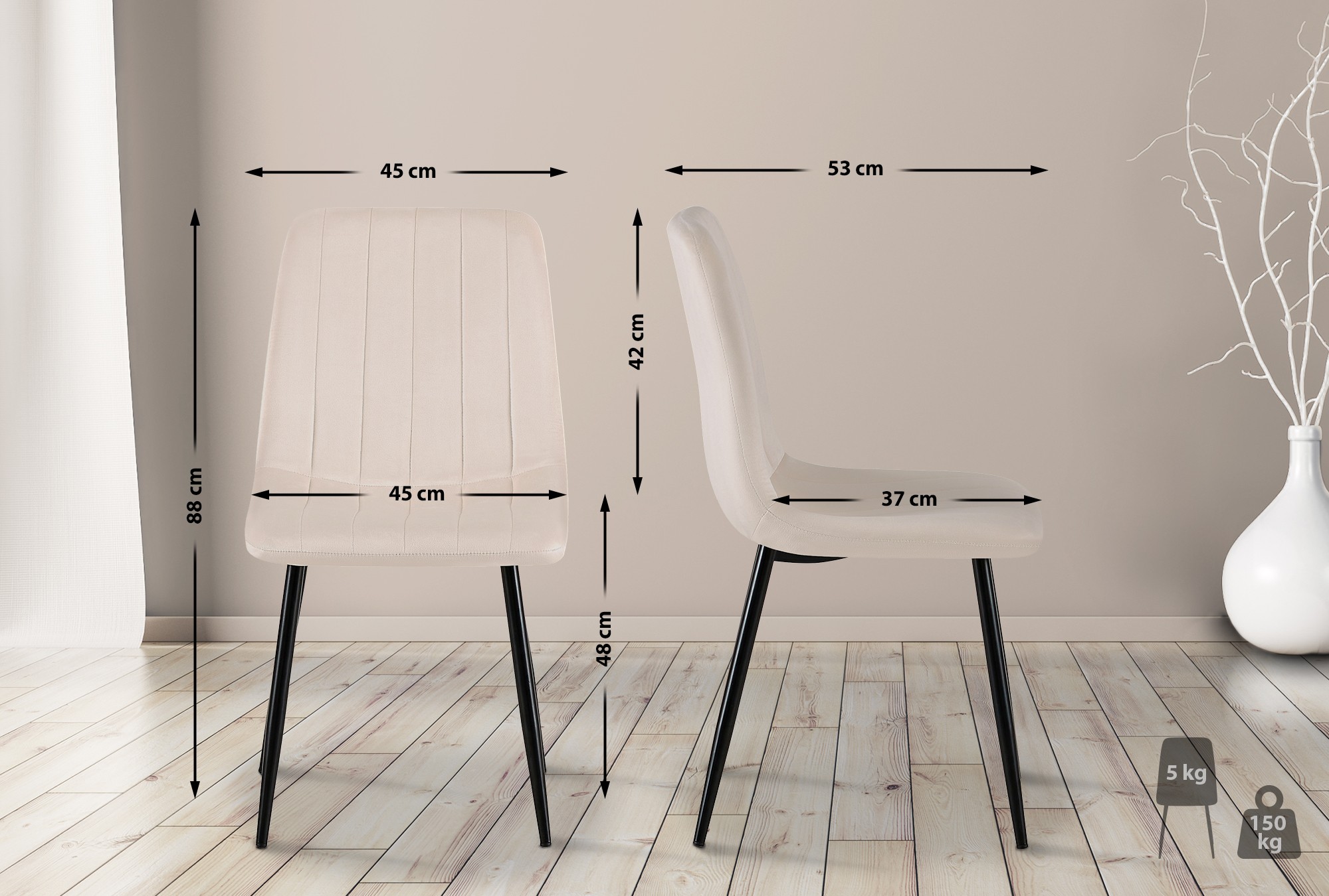Set de 4 sillas de salón Dijon en tela o terciopelo