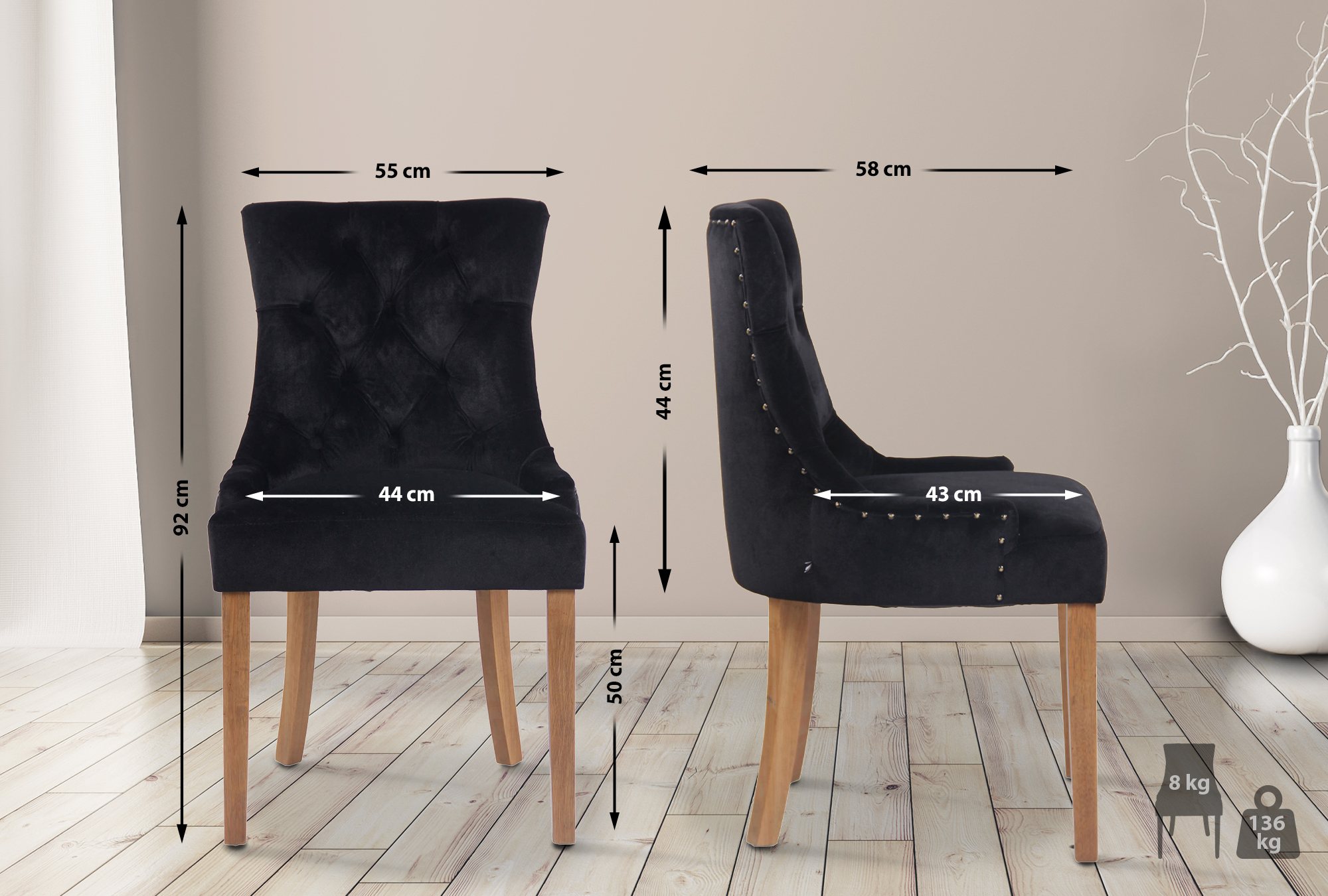 Juego de 4 sillas de comedor Aberdeen en terciopelo