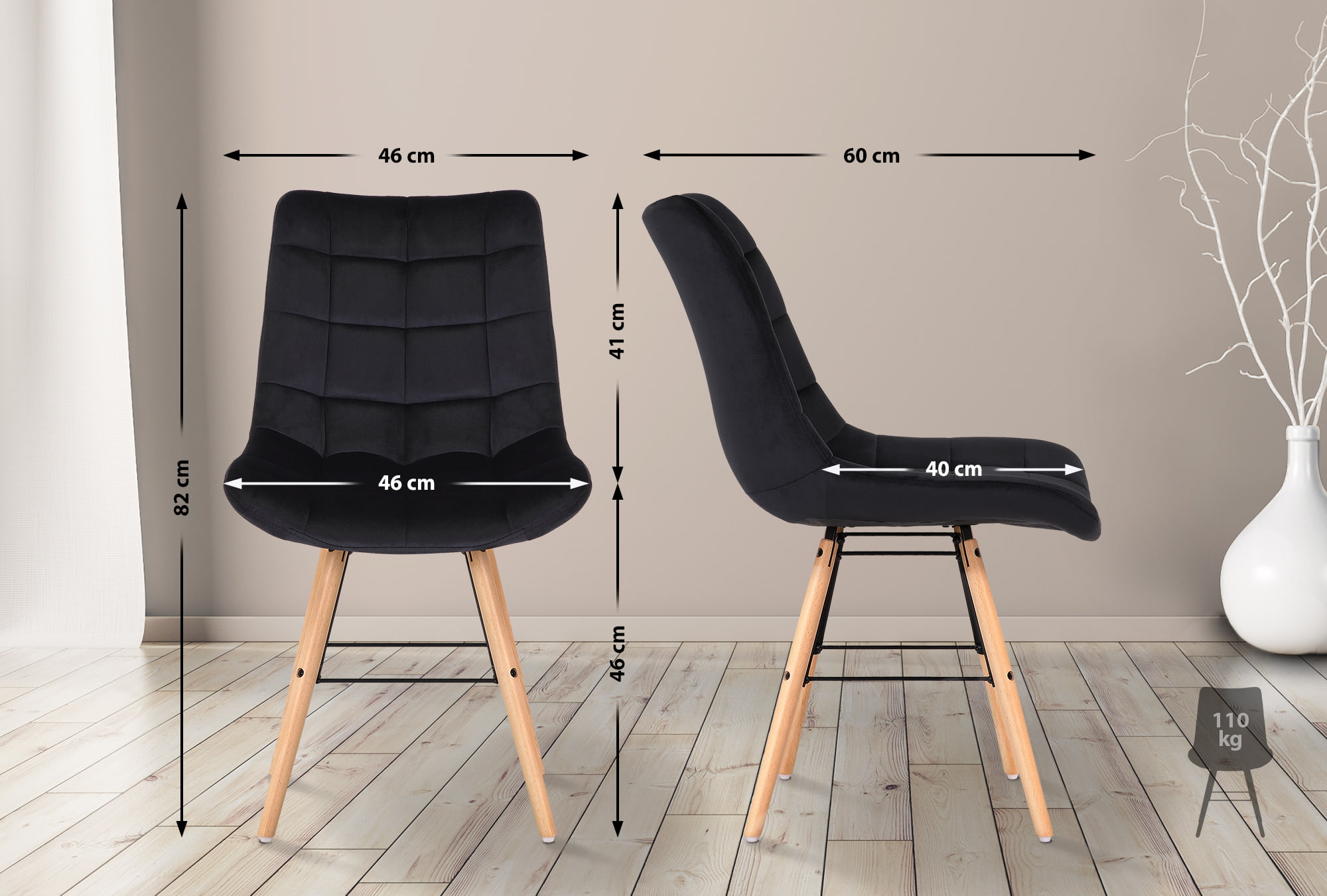 Silla de comedor Leni en terciopelo