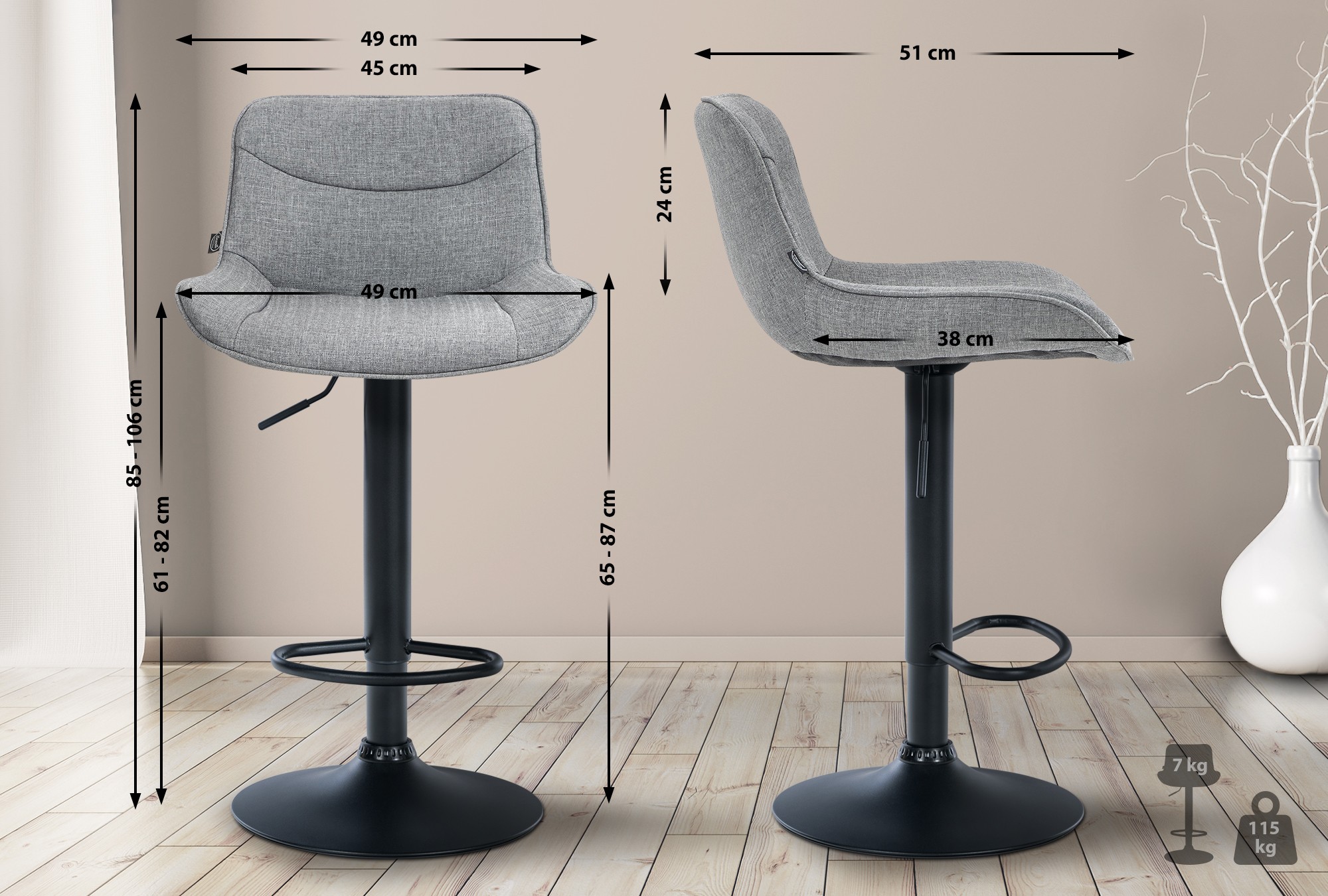 Juego de 2 taburetes de bar Vonore en tela