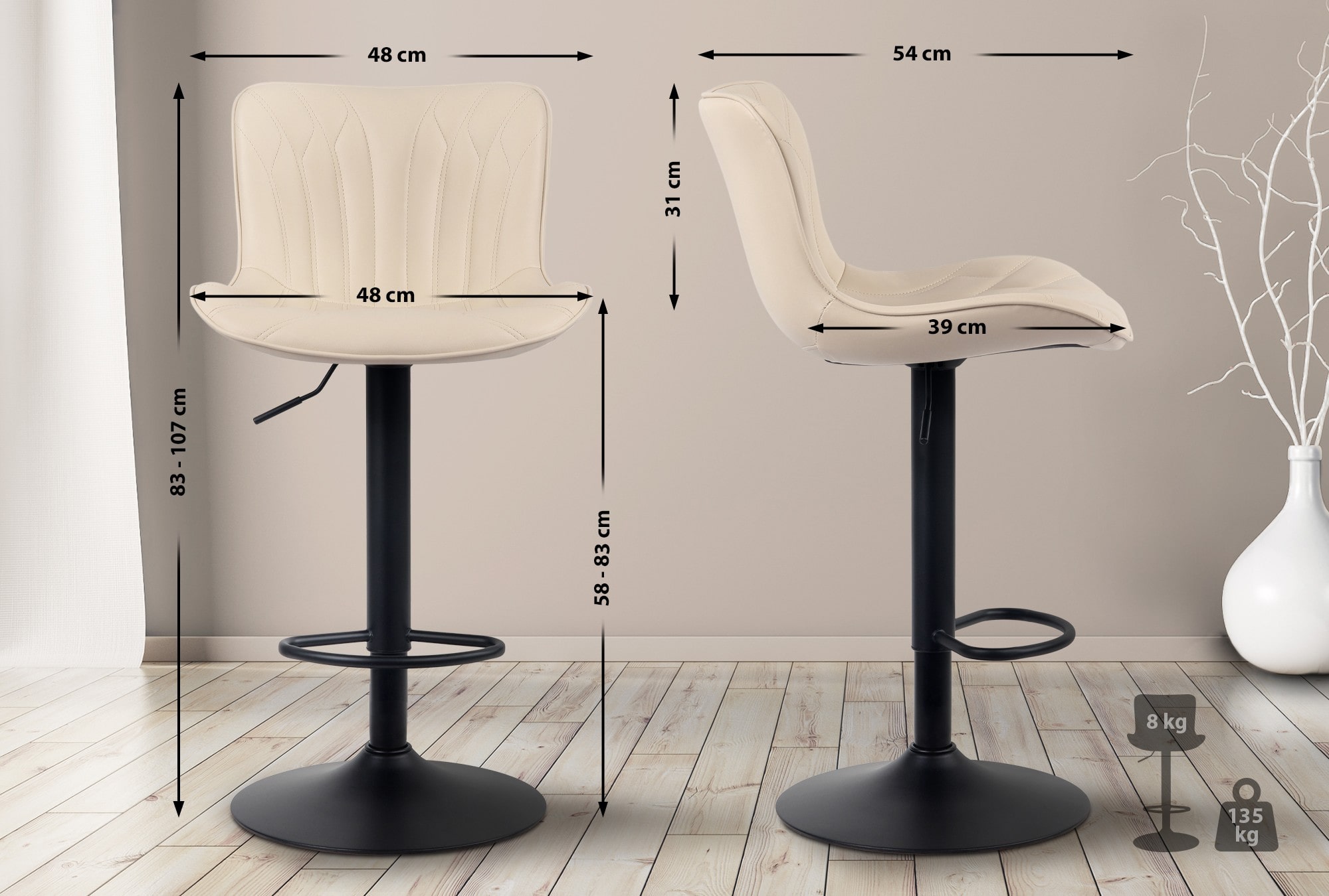 Taburete de bar Linus con base metálica