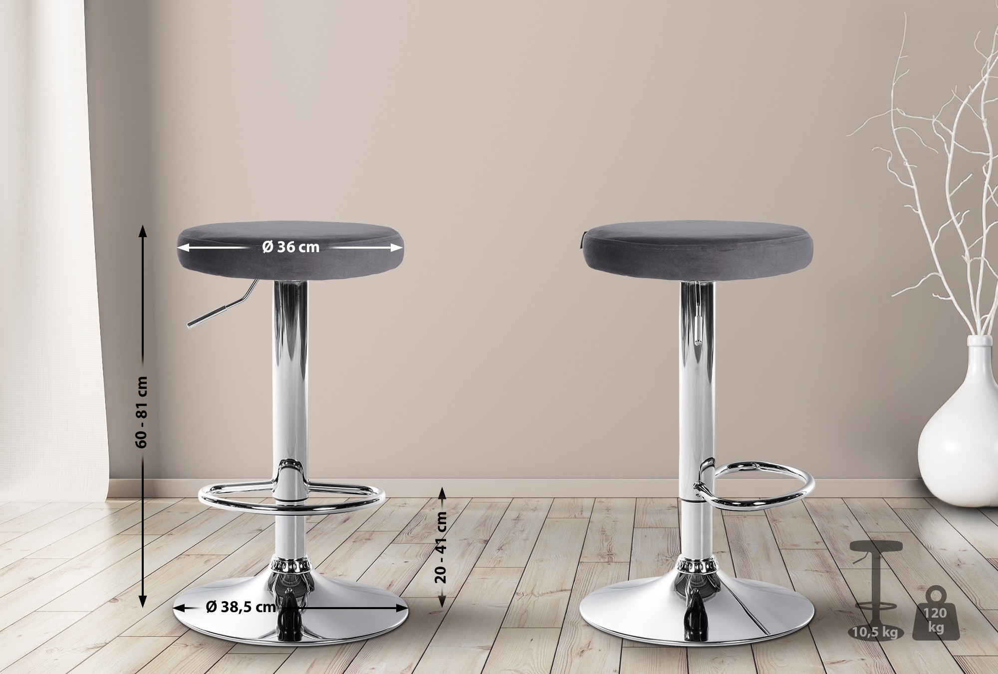 Set de 2 Taburetes de bar Ponte en terciopelo