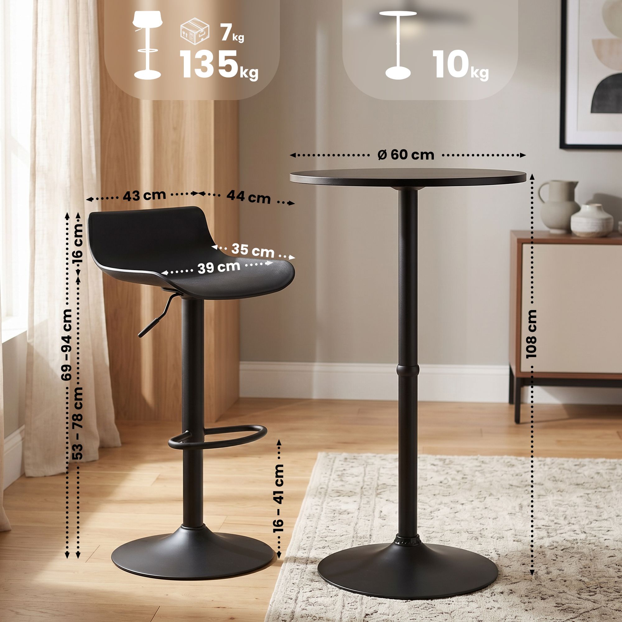 Conjunto de mesa alta de bar Fernie con dos taburetes