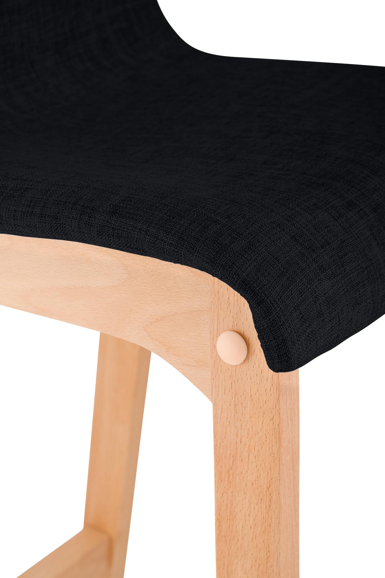 Juego de 2 taburetes de bar Hover, asiento de tela, patas de madera de haya natural