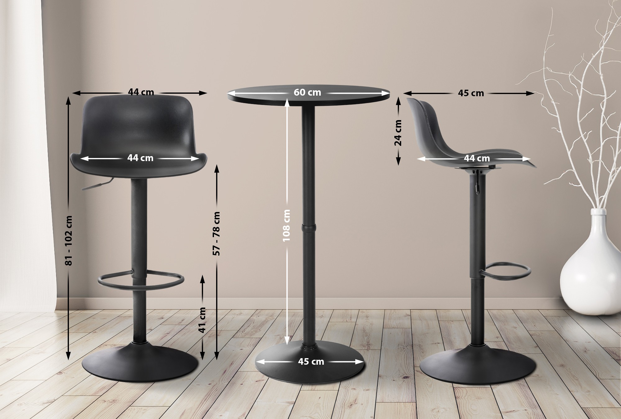 Conjunto de 2 Taburetes de bar con respaldo alto & 1 Mesa Medora