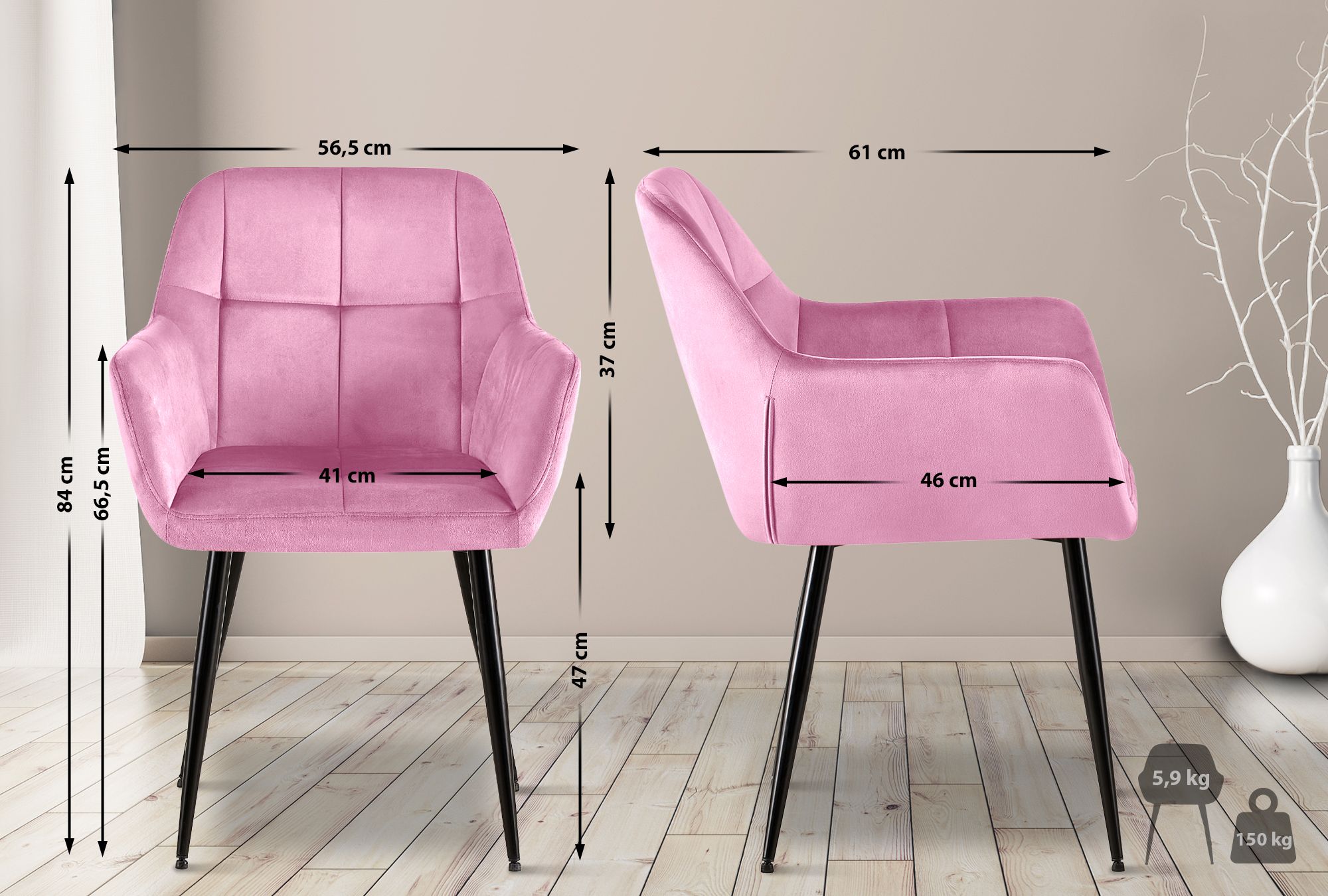 Silla de salón Emia en terciopelo