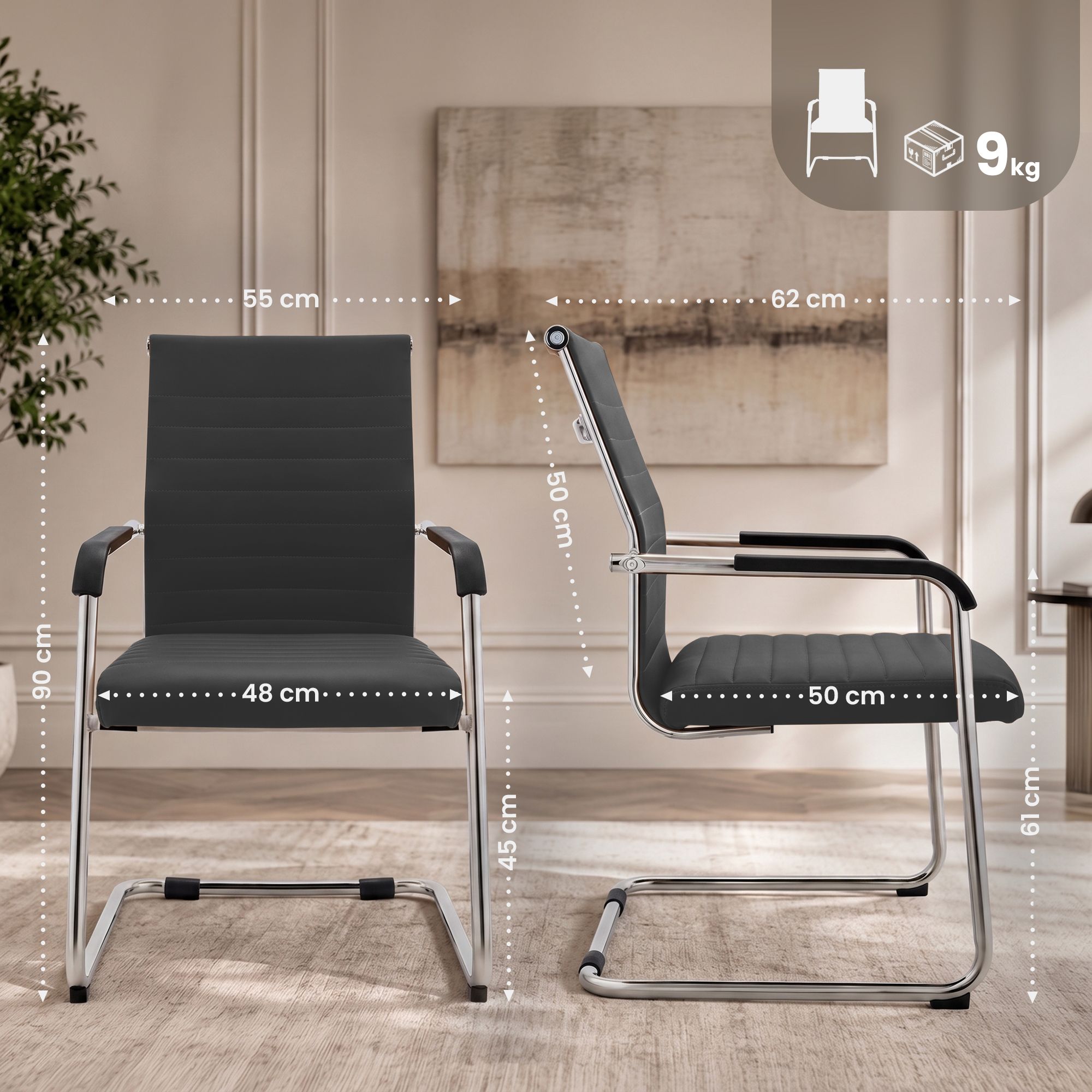 Silla cantilever Hakon en imitación de cuero elegante y cómoda para tu comedor o oficina