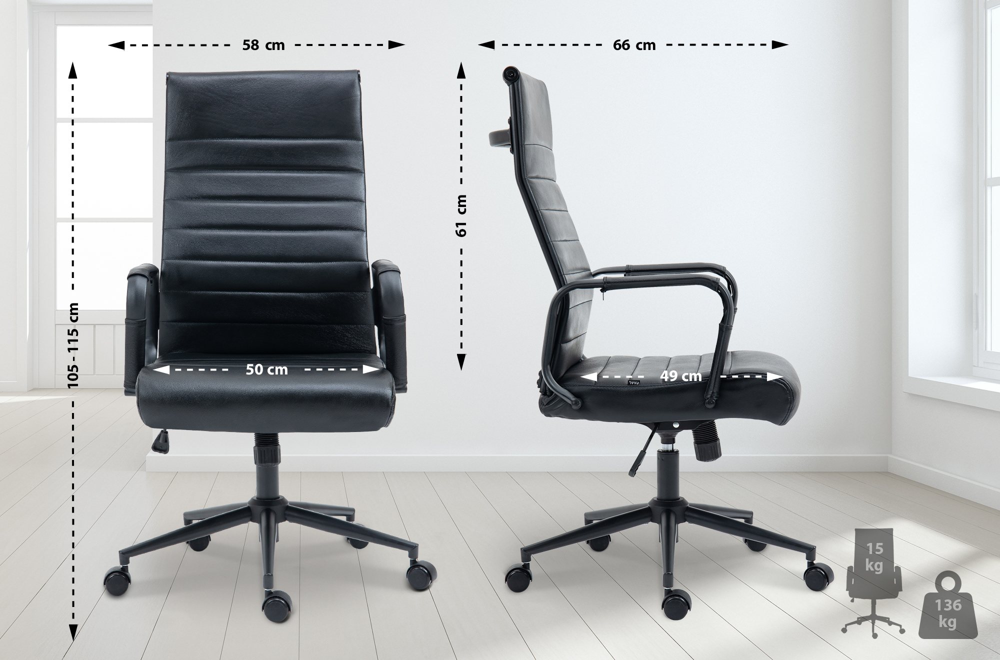 Silla de oficina Kolumbus de cuero auténtico