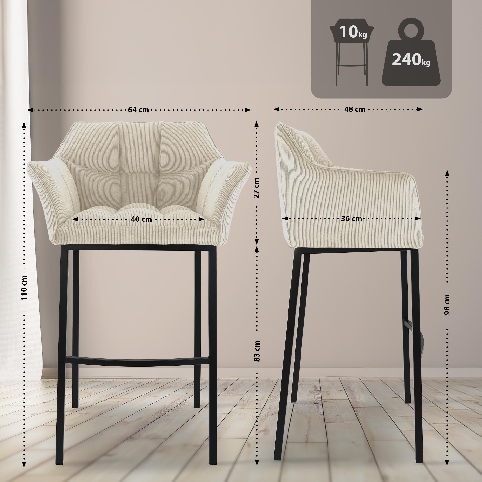 Taburete de bar Damaso Cord con base de cuatro patas