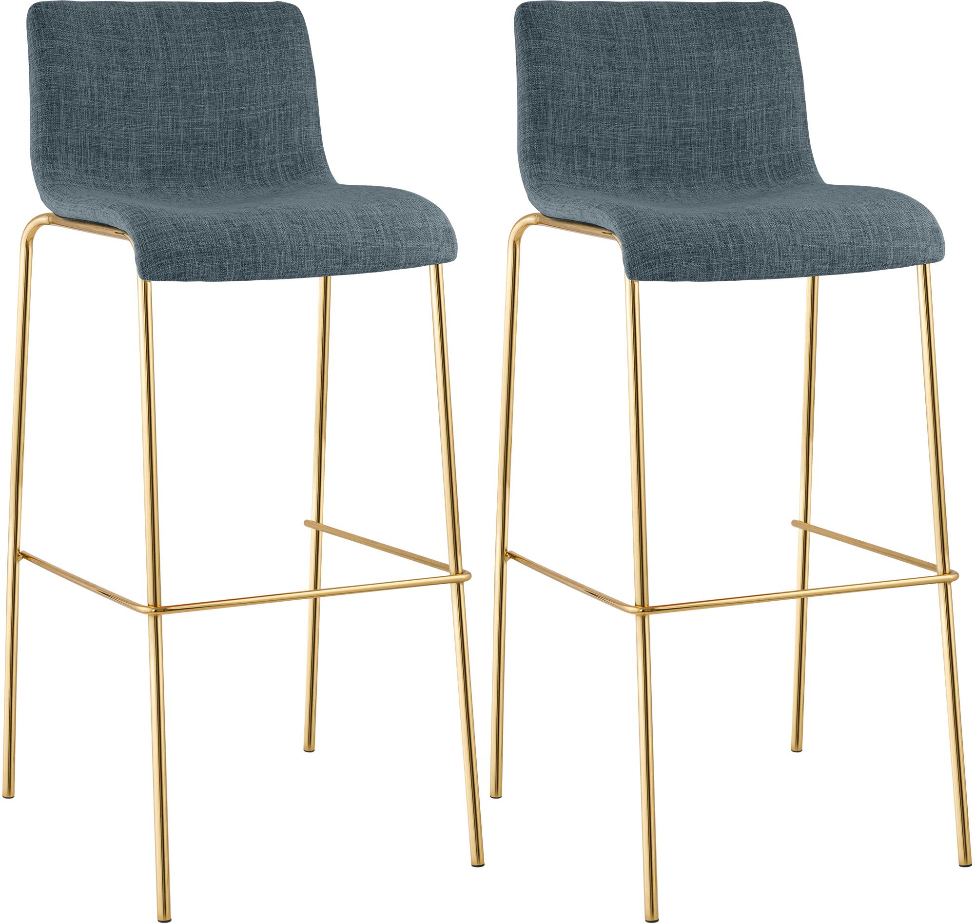 Set de 2 Taburetes de Bar Hover de Tela con Estructura de Cuatro Patas Dorada