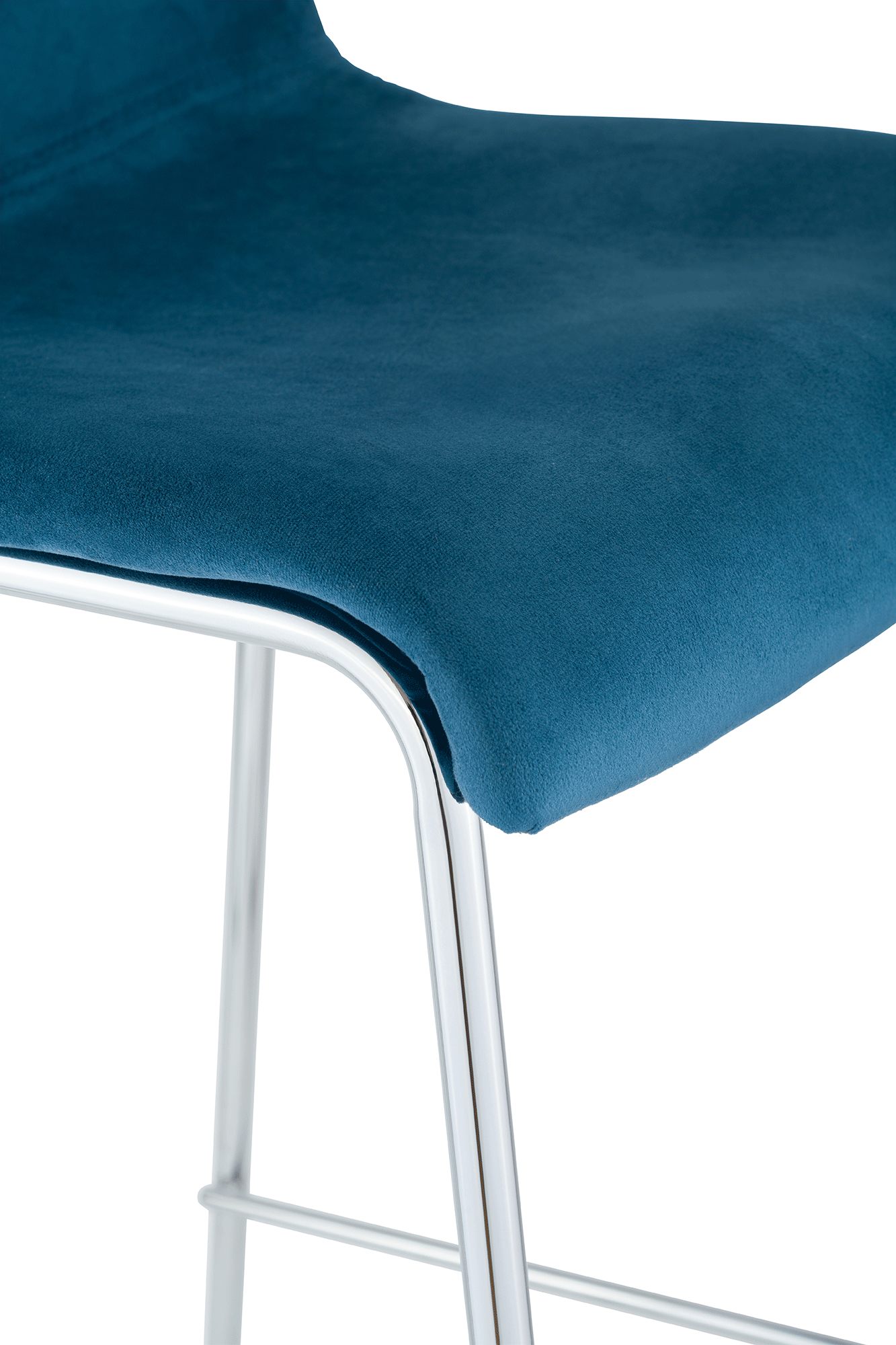 Taburete de barra Hover tapizado en terciopelo con estructura de cuatro patas cromada