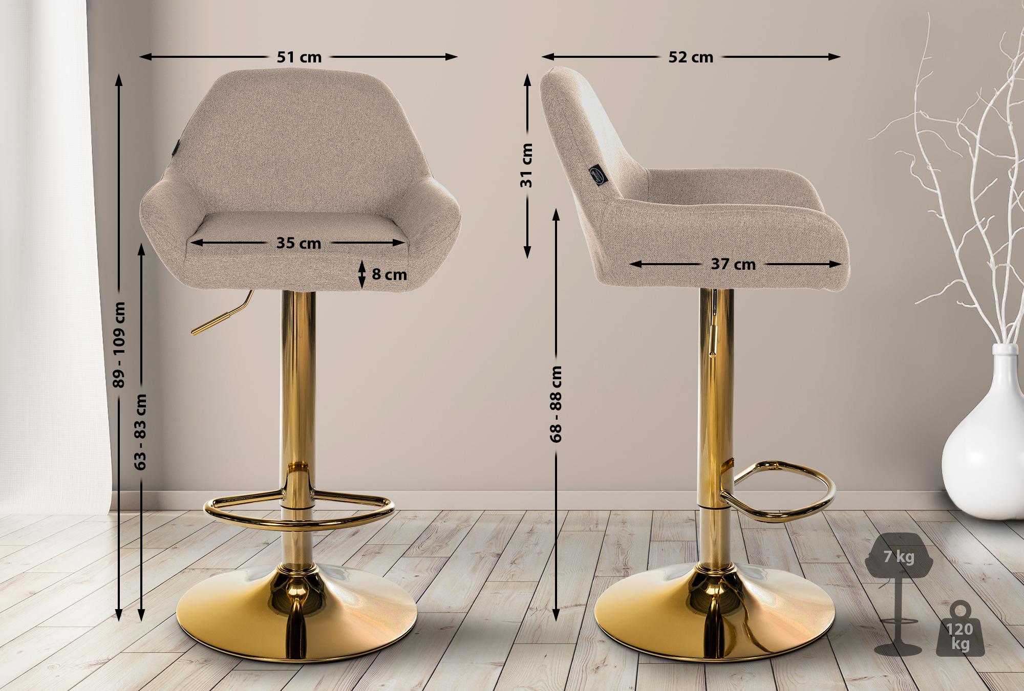 Lote de 2 taburetes de bar Braga Gold tela