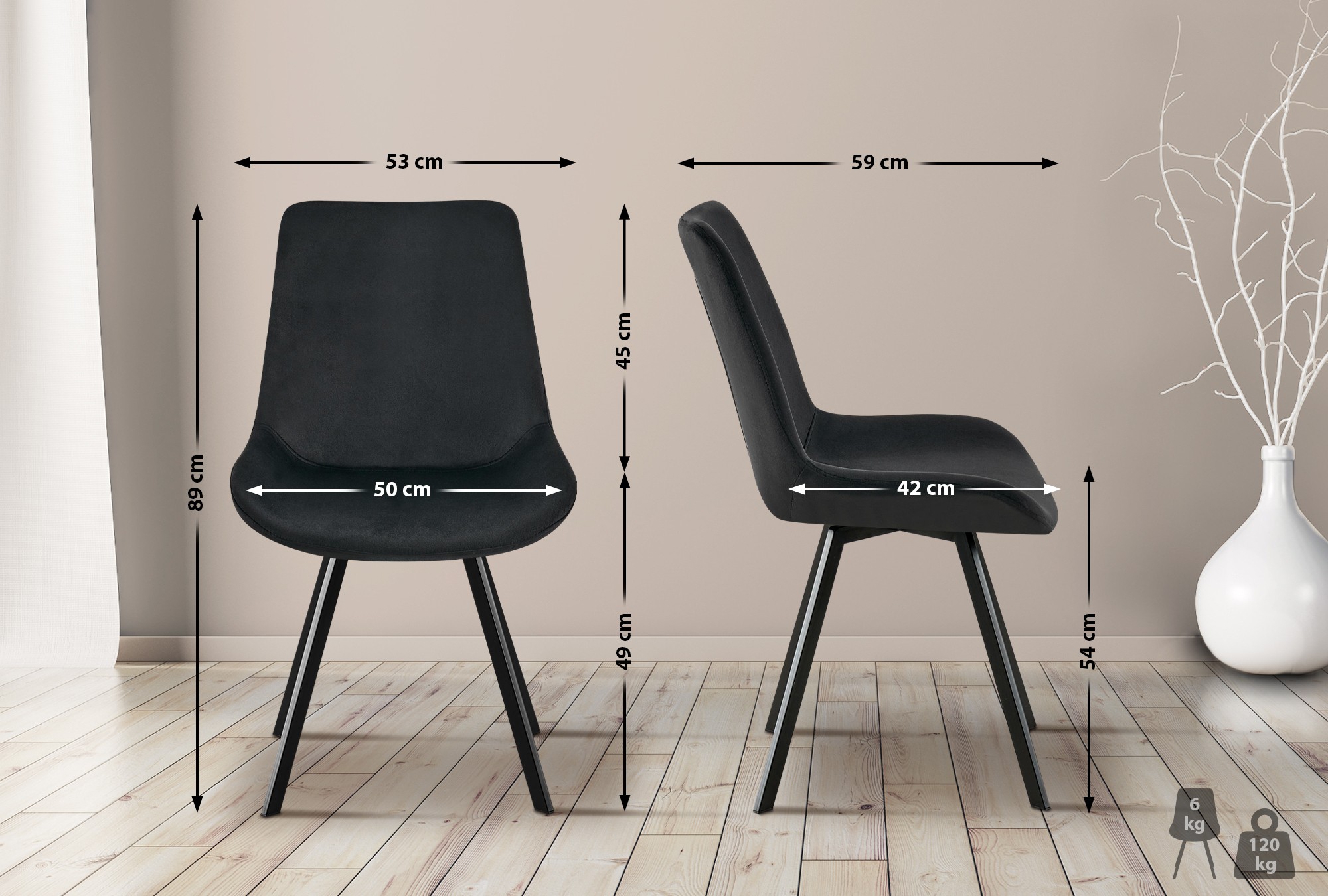 Lote de 2 sillas de comedor Lewes terciopelo