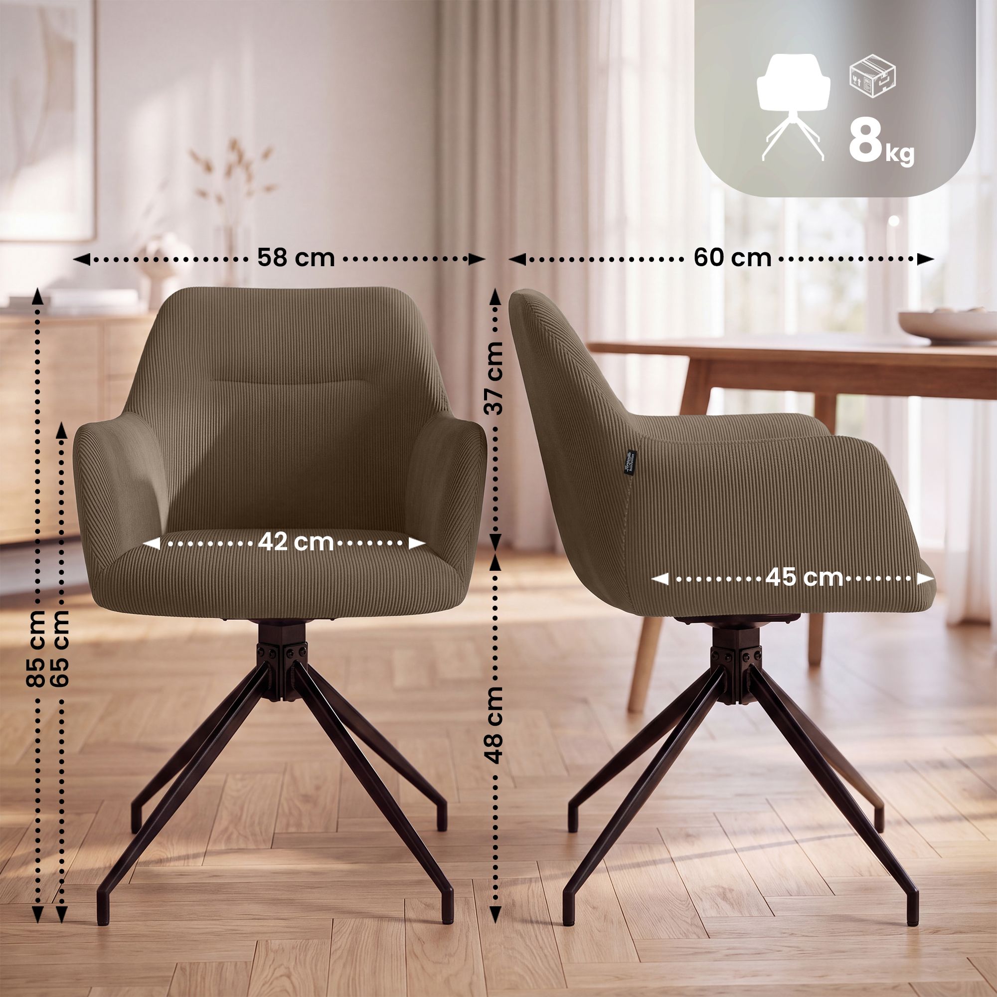 Silla de comedor Merlinda de pana