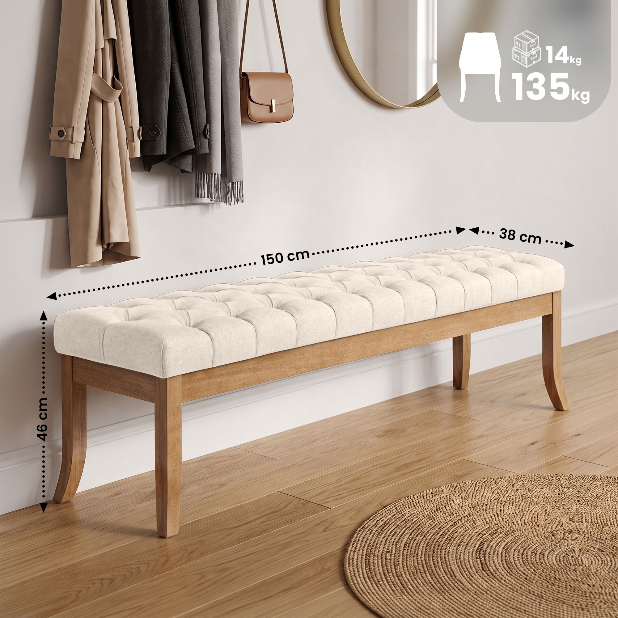 Banco Recibidor Ramses En Tela & Madera Clara