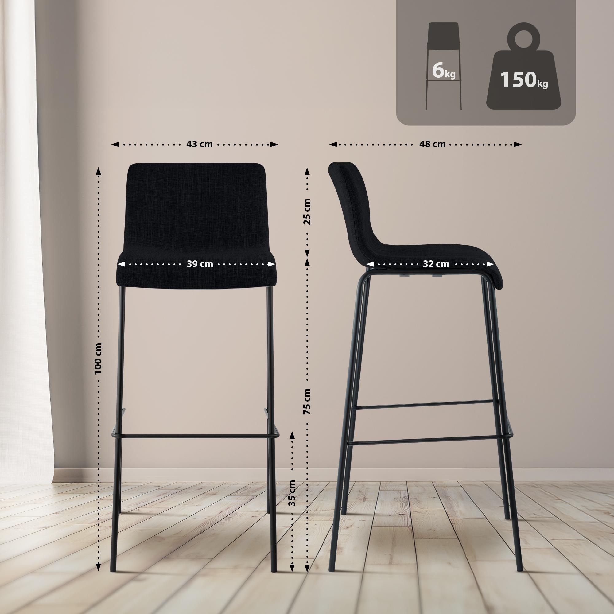 Juego de 2 taburetes de bar Hover, tela, base de cuatro patas