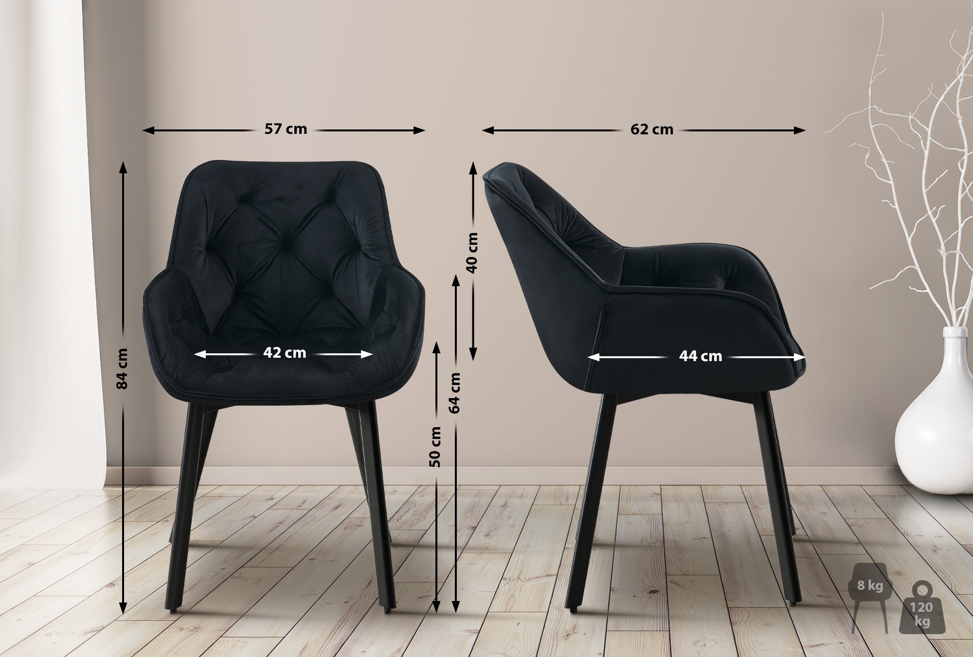 Juego de 2 Sillas de Comedor Antigo Giratorias de Terciopelo